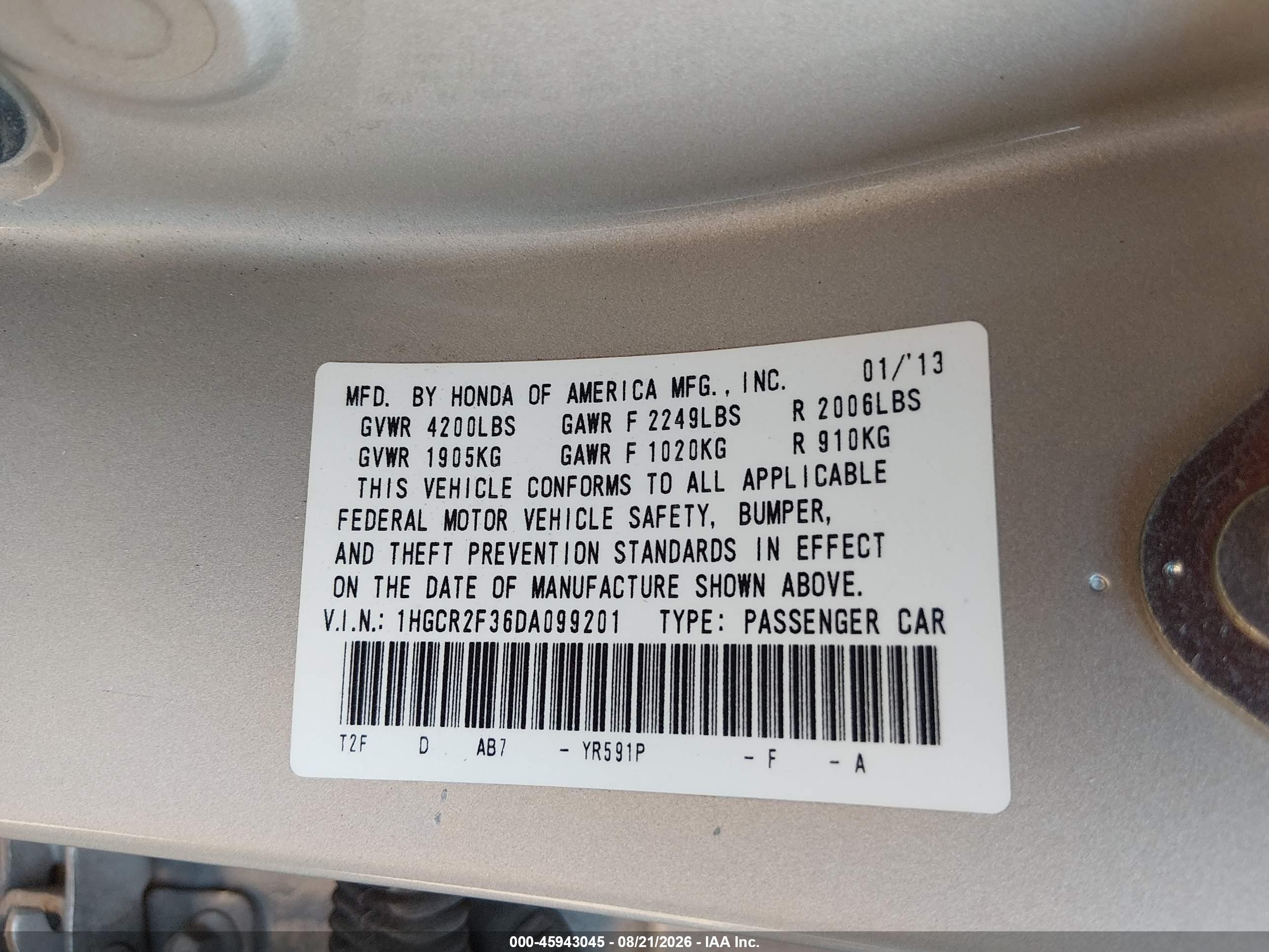 2013 Honda Accord Lx Champagne vin: 1HGCR2F36DA099201