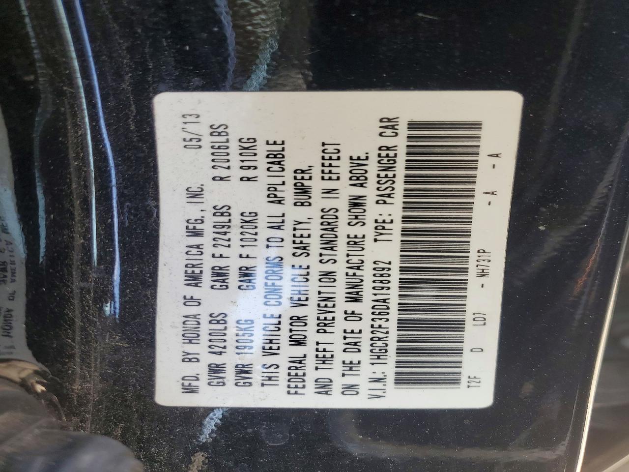 2013 Honda Accord Lx Черный vin: 1HGCR2F36DA198892