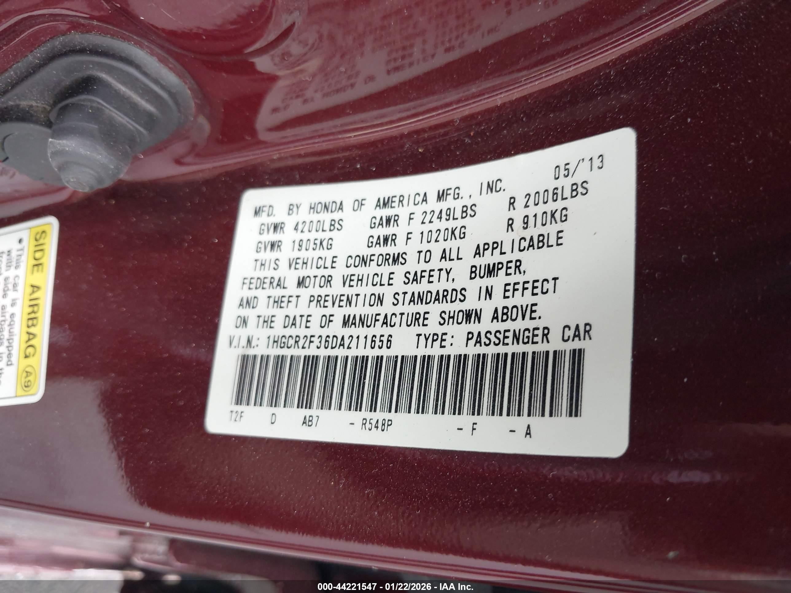 2013 Honda Accord Lx Burgundy vin: 1HGCR2F36DA211656