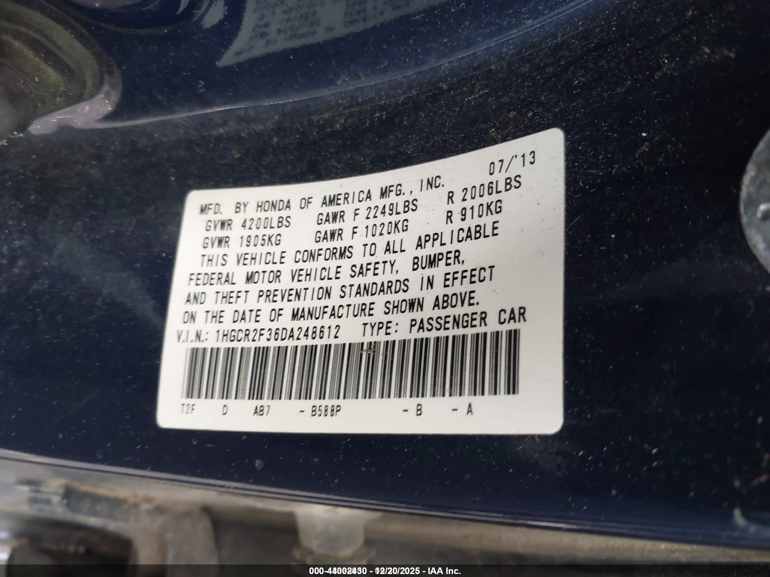2013 Honda Accord Lx Blue vin: 1HGCR2F36DA248612