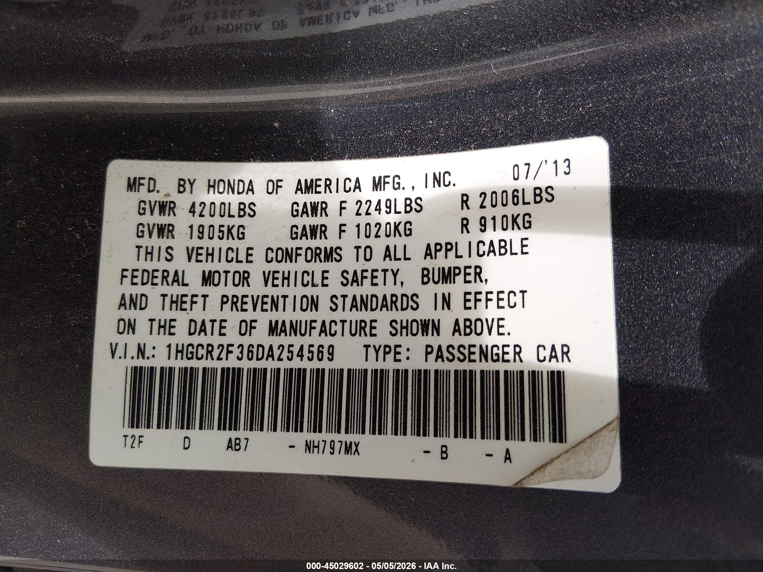 2013 Honda Accord Lx Gray vin: 1HGCR2F36DA254569
