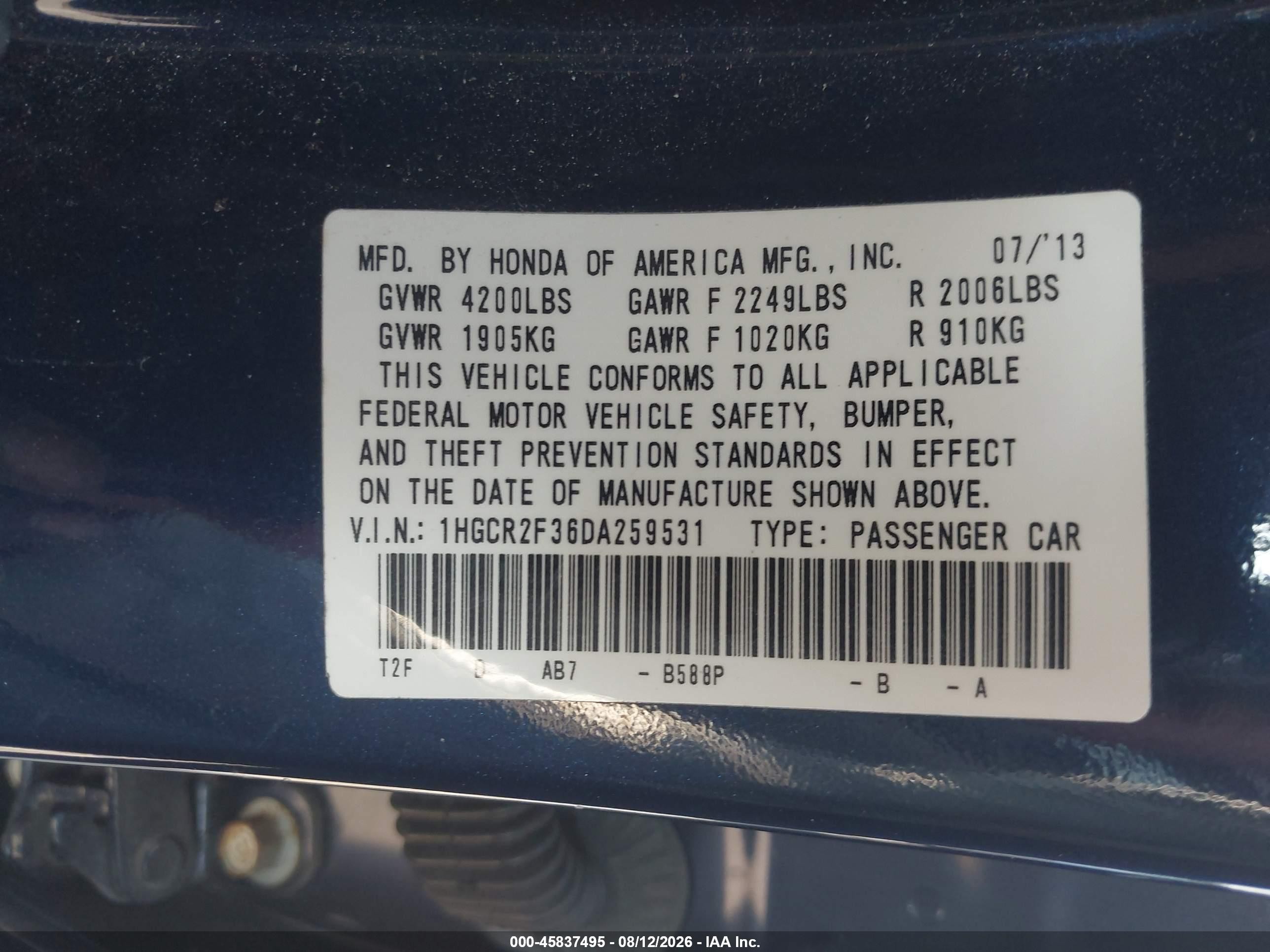 2013 Honda Accord Lx Dark Blue vin: 1HGCR2F36DA259531