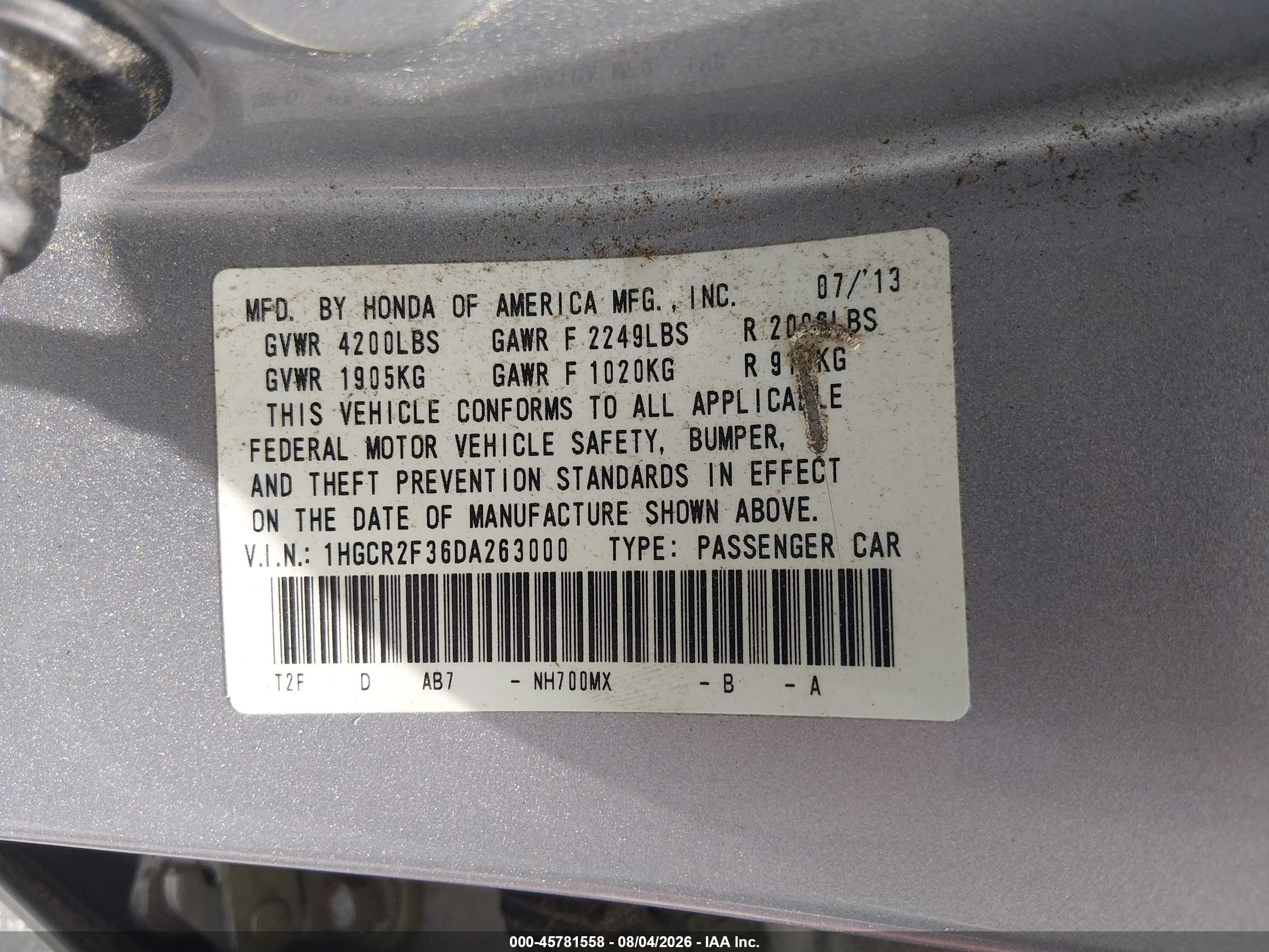 2013 Honda Accord Lx Серебряный vin: 1HGCR2F36DA263000