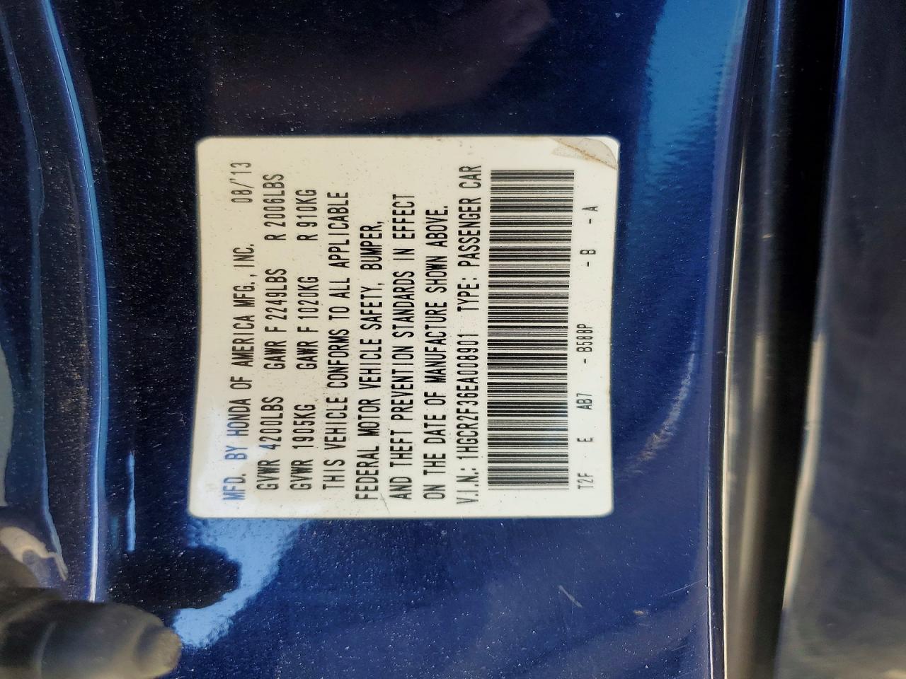 2014 Honda Accord Lx Blue vin: 1HGCR2F36EA008901