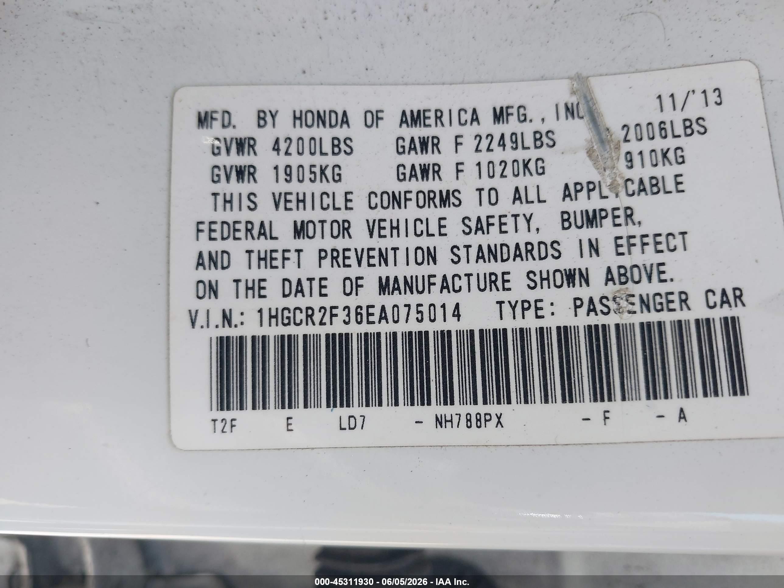 2014 Honda Accord Lx White vin: 1HGCR2F36EA075014
