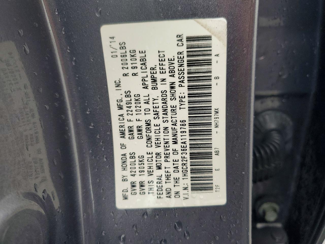 2014 Honda Accord Lx Серый vin: 1HGCR2F36EA119786