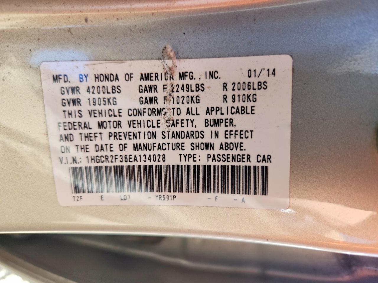 2014 Honda Accord Lx Золотой vin: 1HGCR2F36EA134028