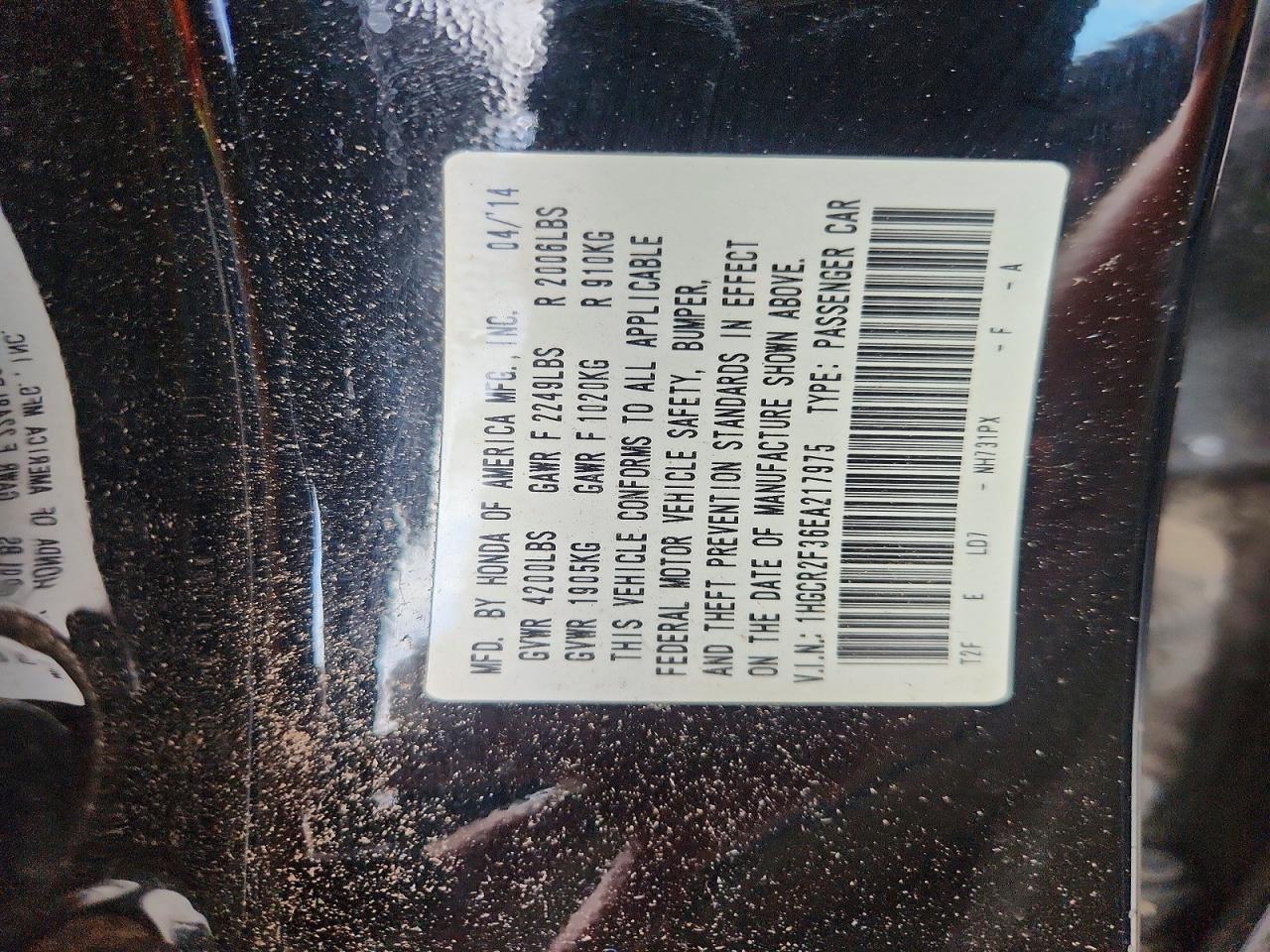 2014 Honda Accord Lx Black vin: 1HGCR2F36EA217975