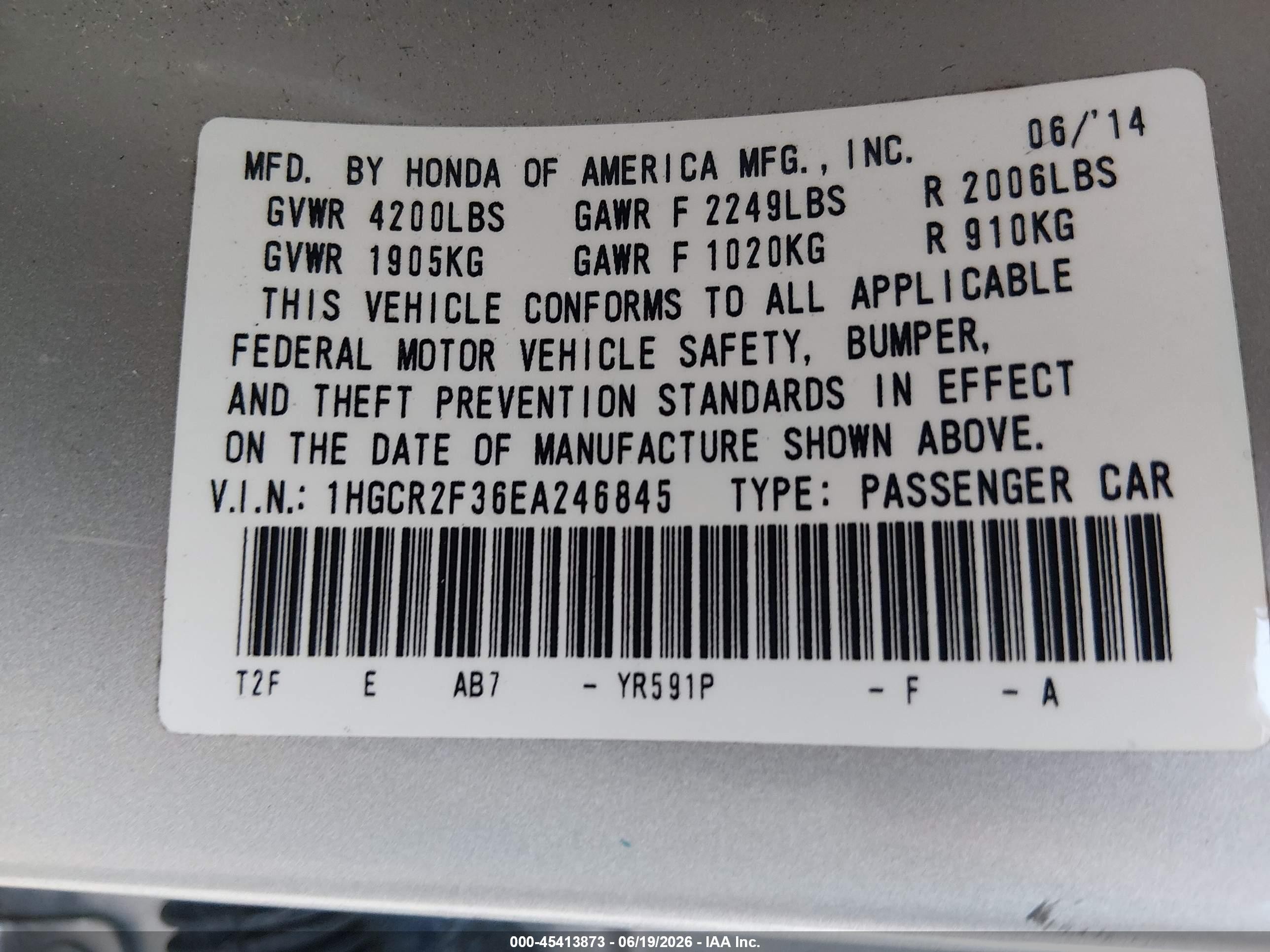 2014 Honda Accord Lx Champagne vin: 1HGCR2F36EA246845