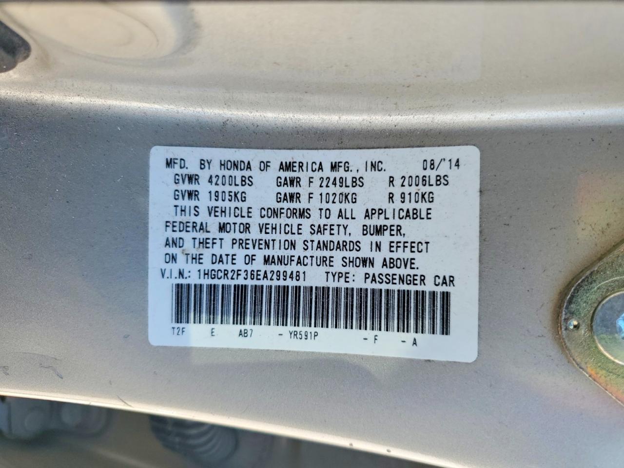 2014 Honda Accord Lx Beige vin: 1HGCR2F36EA299481
