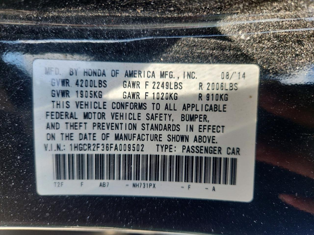 2015 Honda Accord Lx Черный vin: 1HGCR2F36FA009502