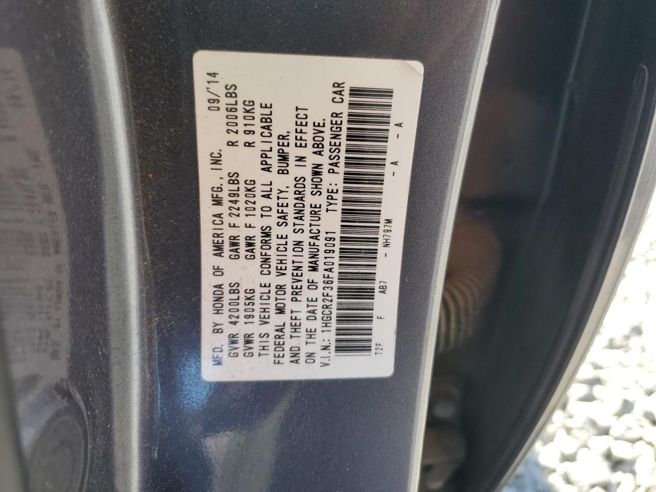 2015 Honda Accord Lx Gray vin: 1HGCR2F36FA019091