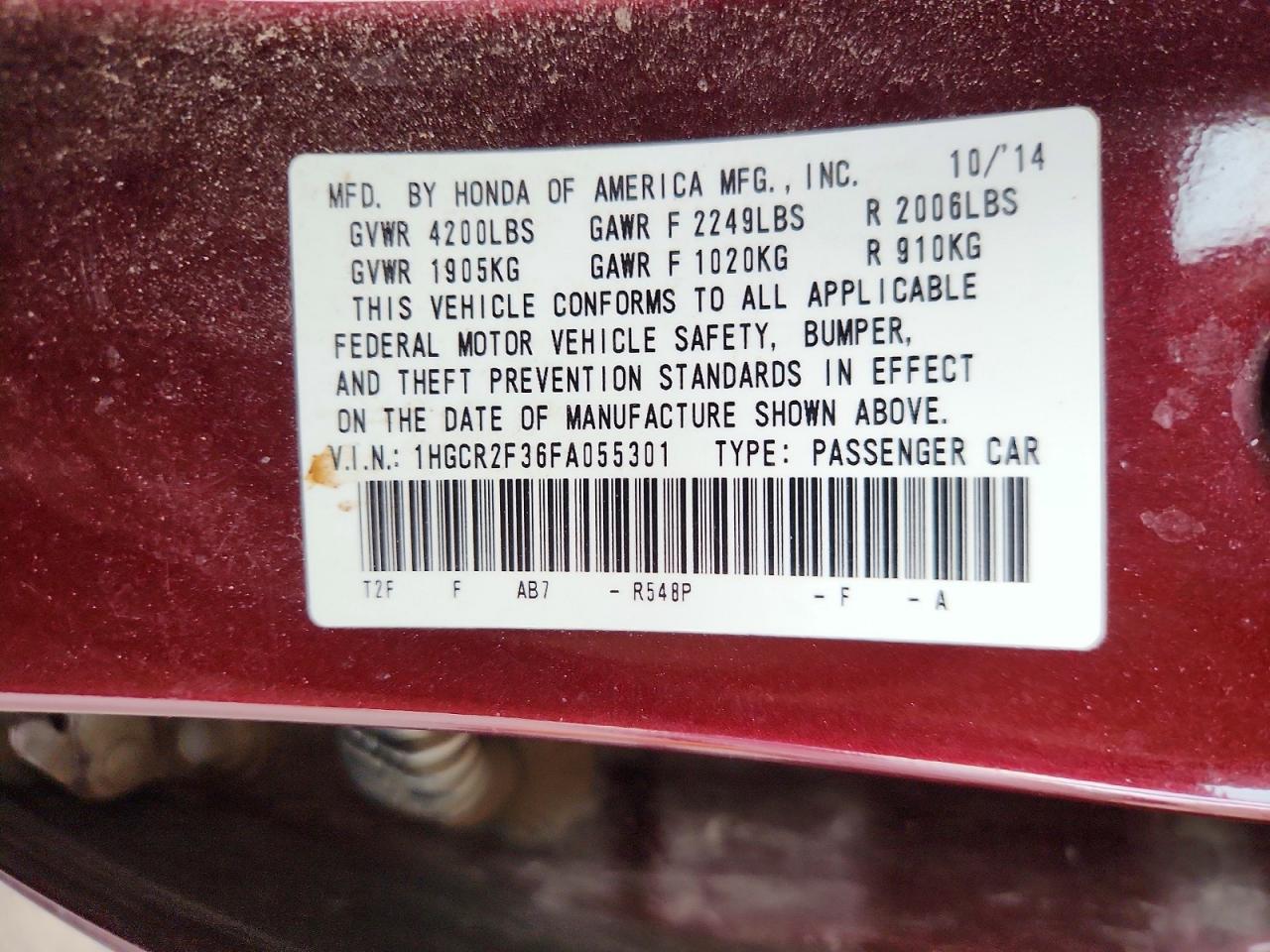 2015 Honda Accord Lx Maroon vin: 1HGCR2F36FA055301