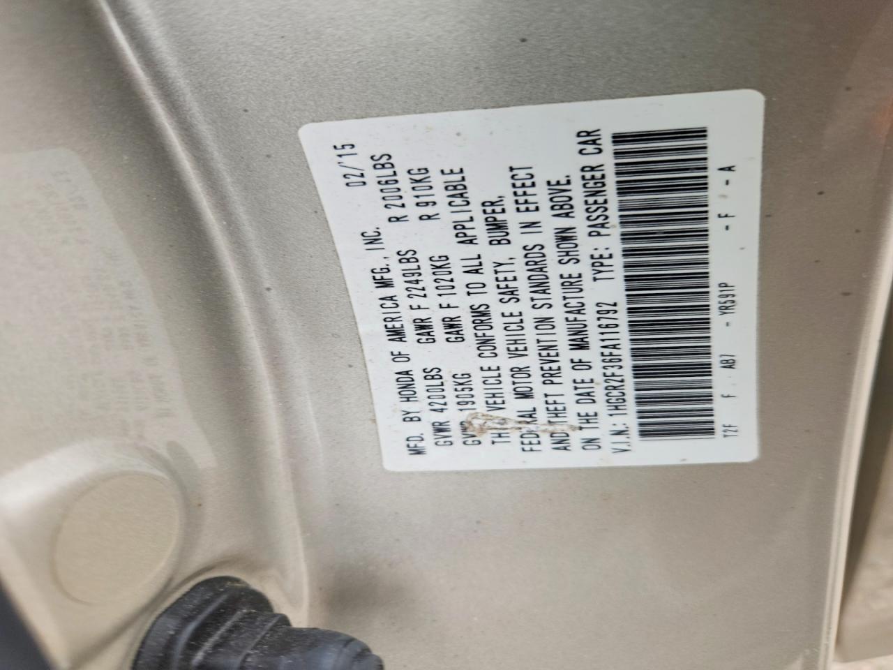 2015 Honda Accord Lx Gold vin: 1HGCR2F36FA116792