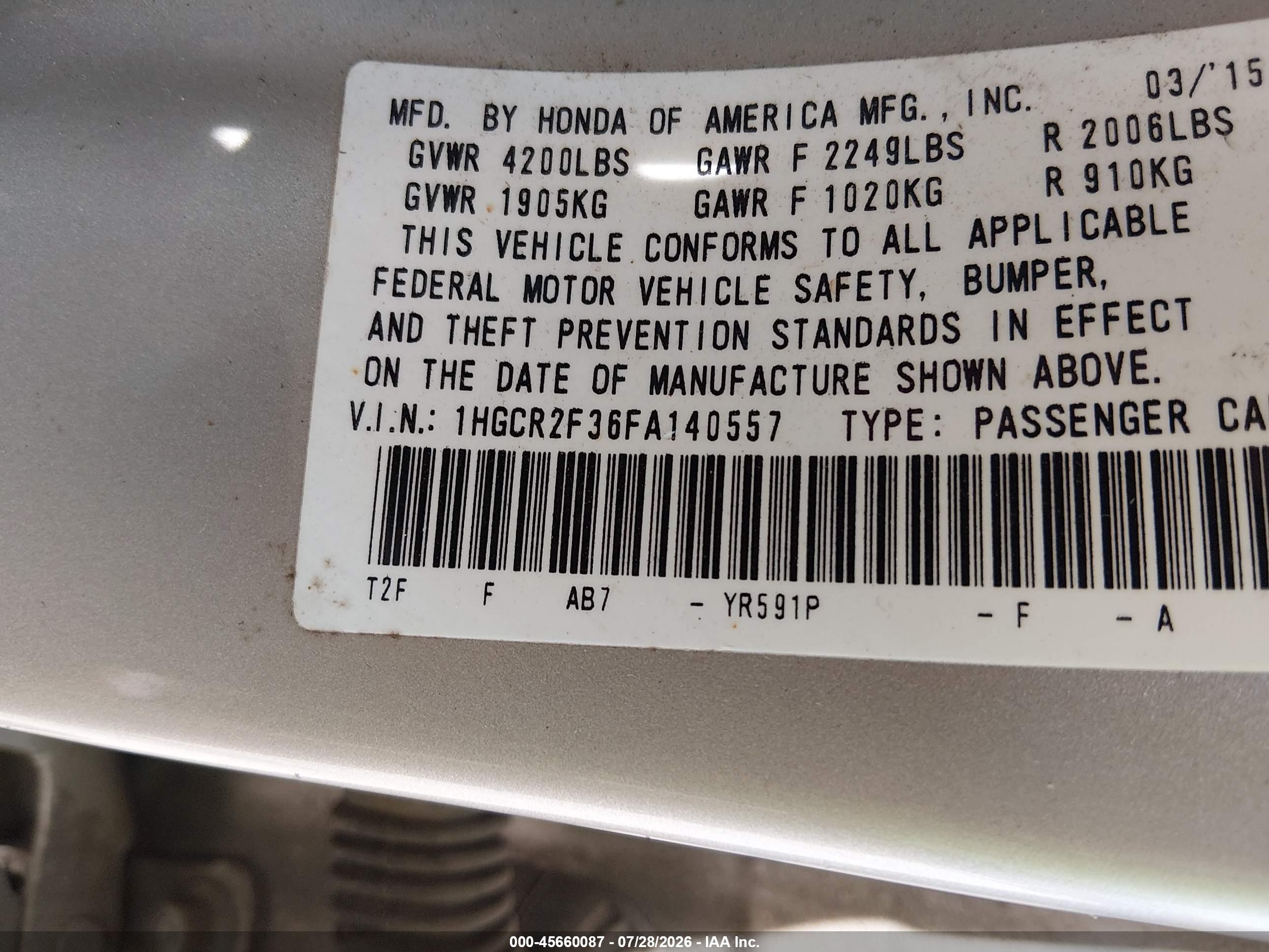 2015 Honda Accord Lx Tan vin: 1HGCR2F36FA140557