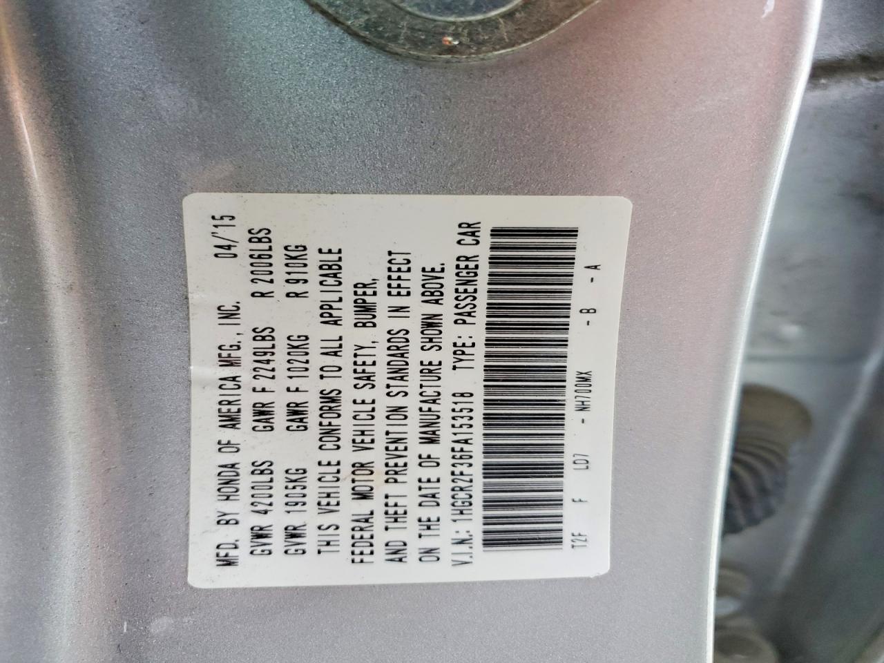 2015 Honda Accord Lx Silver vin: 1HGCR2F36FA153518