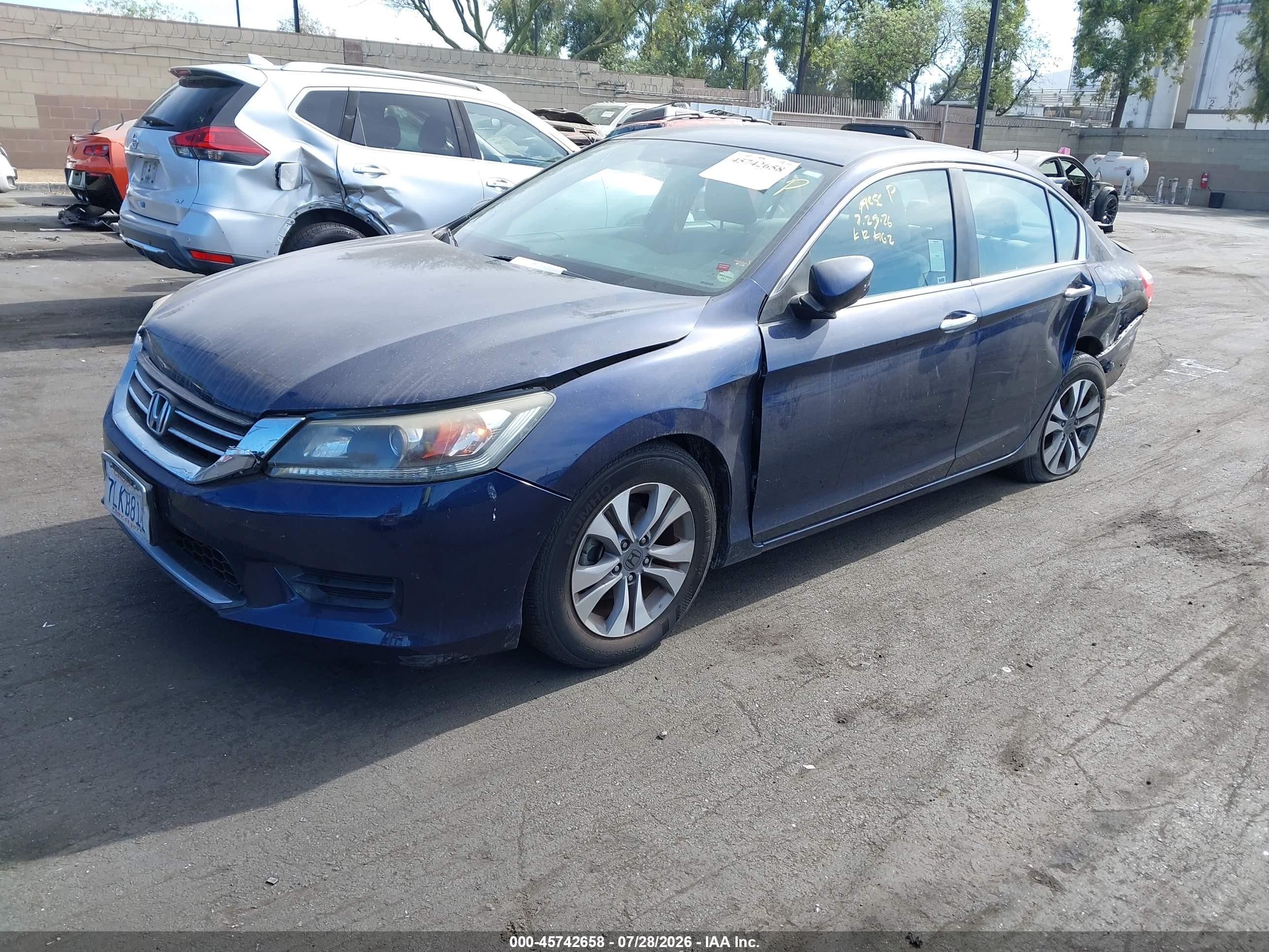 2015 Honda Accord Lx Blue vin: 1HGCR2F36FA154846