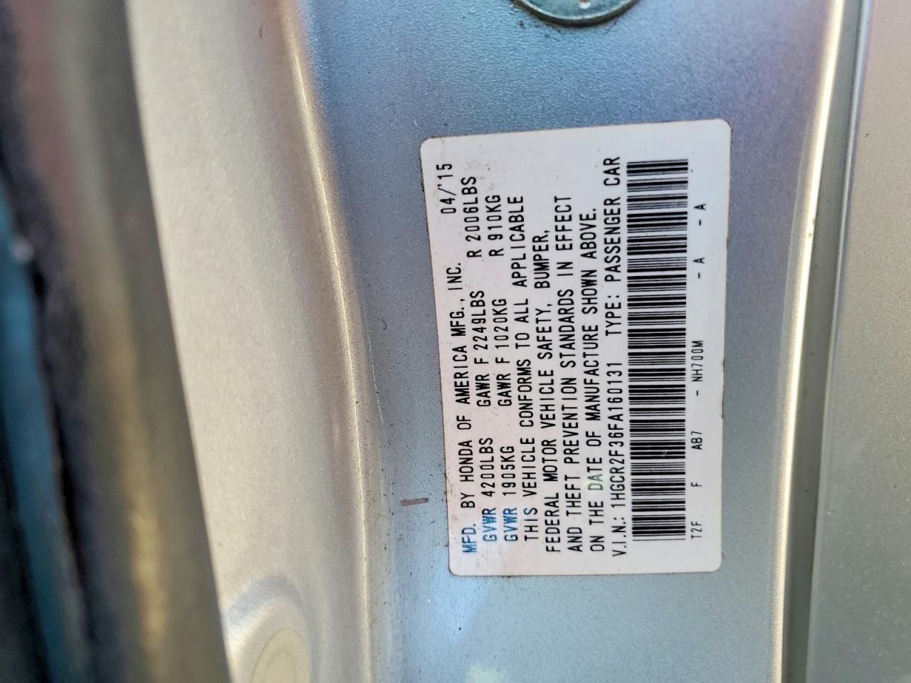 2015 Honda Accord Lx Серебряный vin: 1HGCR2F36FA160131