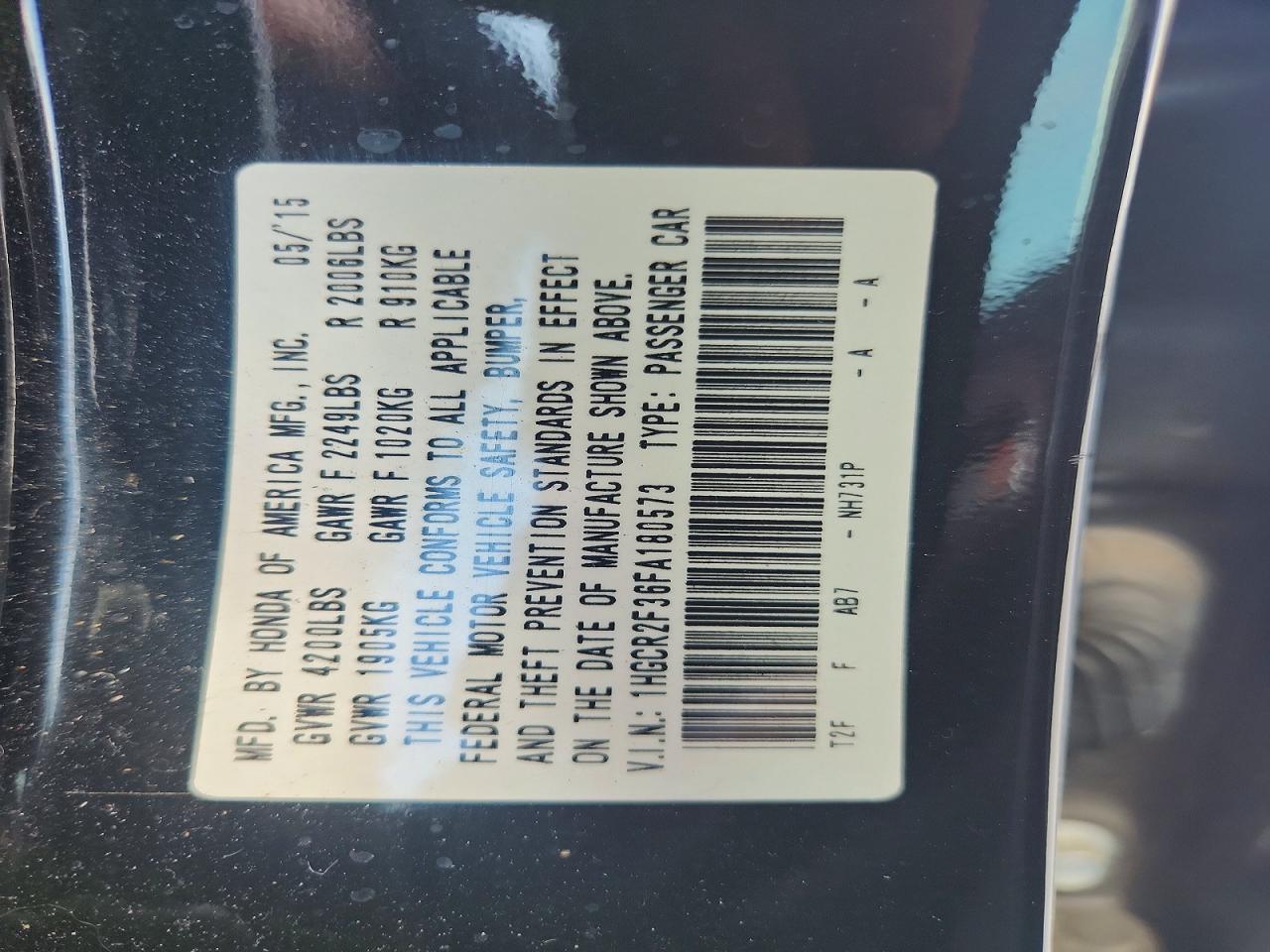 2015 Honda Accord Lx Black vin: 1HGCR2F36FA180573
