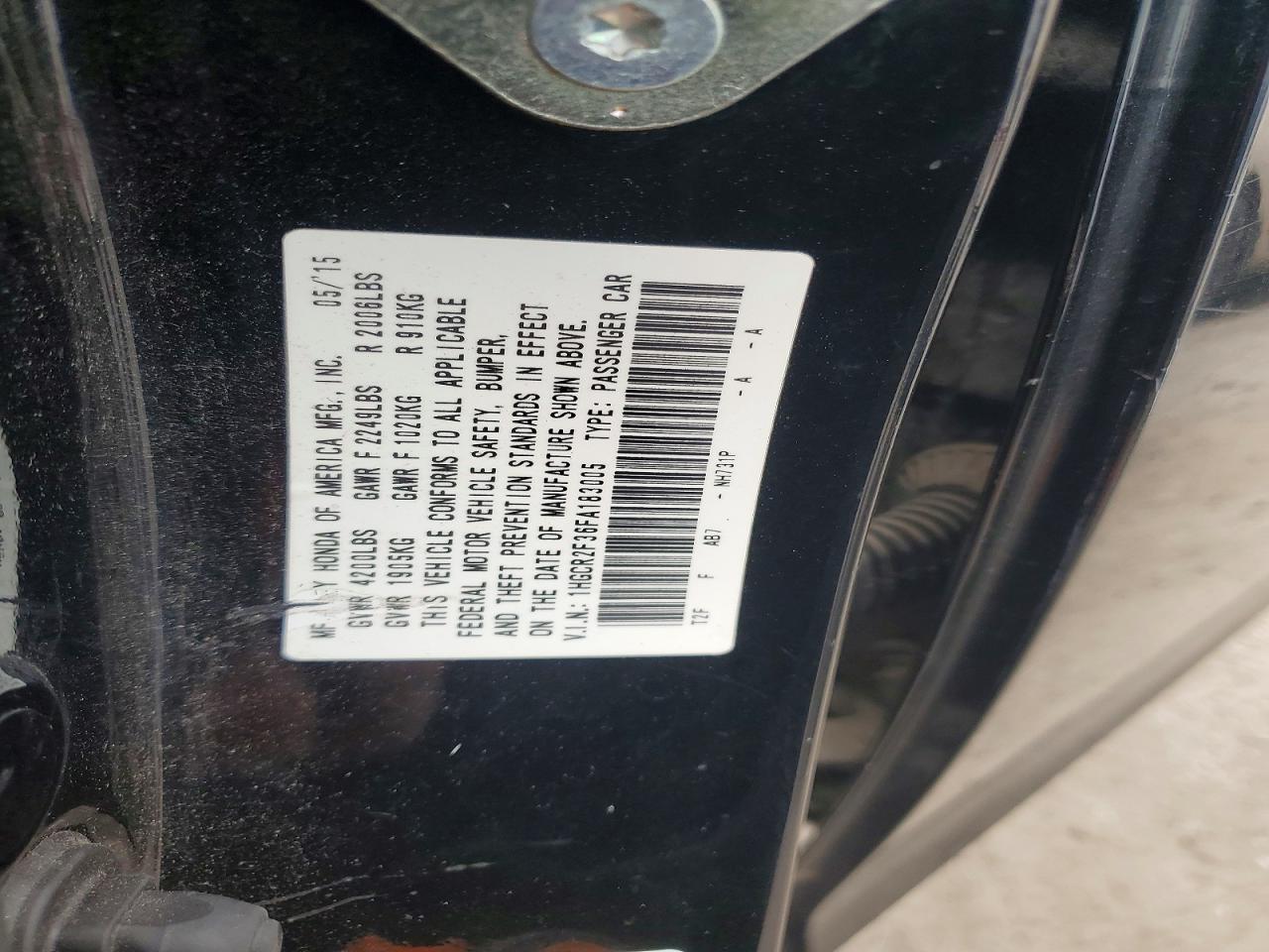2015 Honda Accord Lx Black vin: 1HGCR2F36FA183005