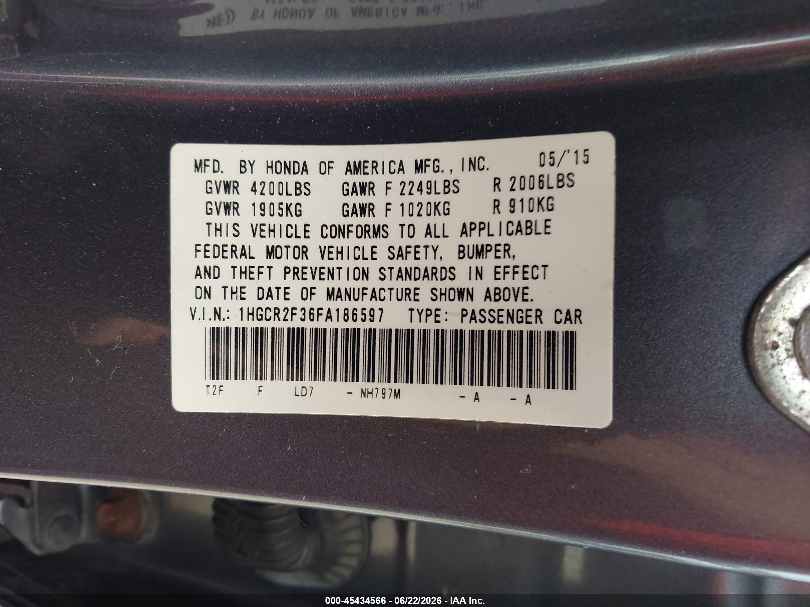 2015 Honda Accord Lx Серый vin: 1HGCR2F36FA186597