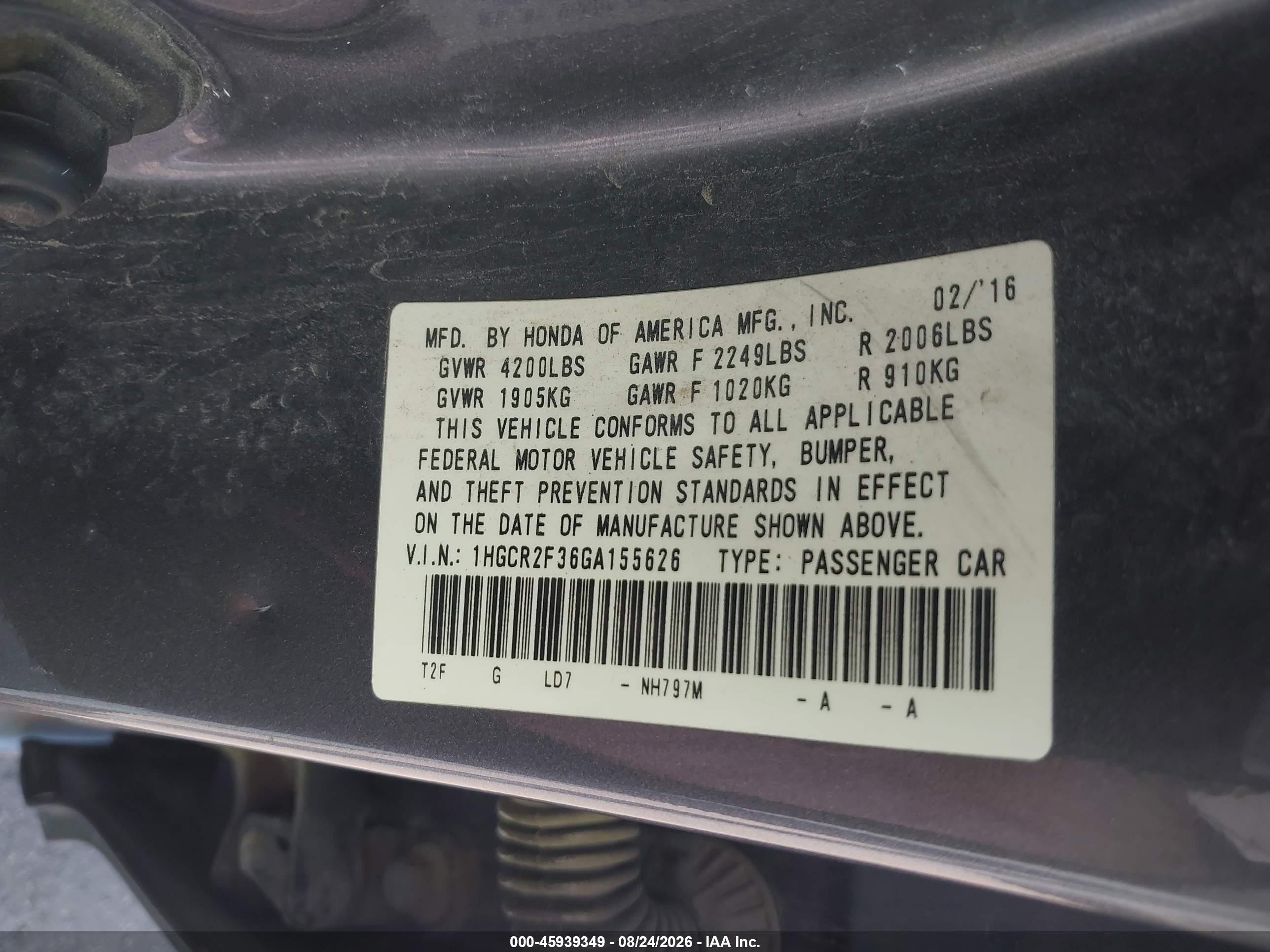 2016 Honda Accord Lx Gray vin: 1HGCR2F36GA155626