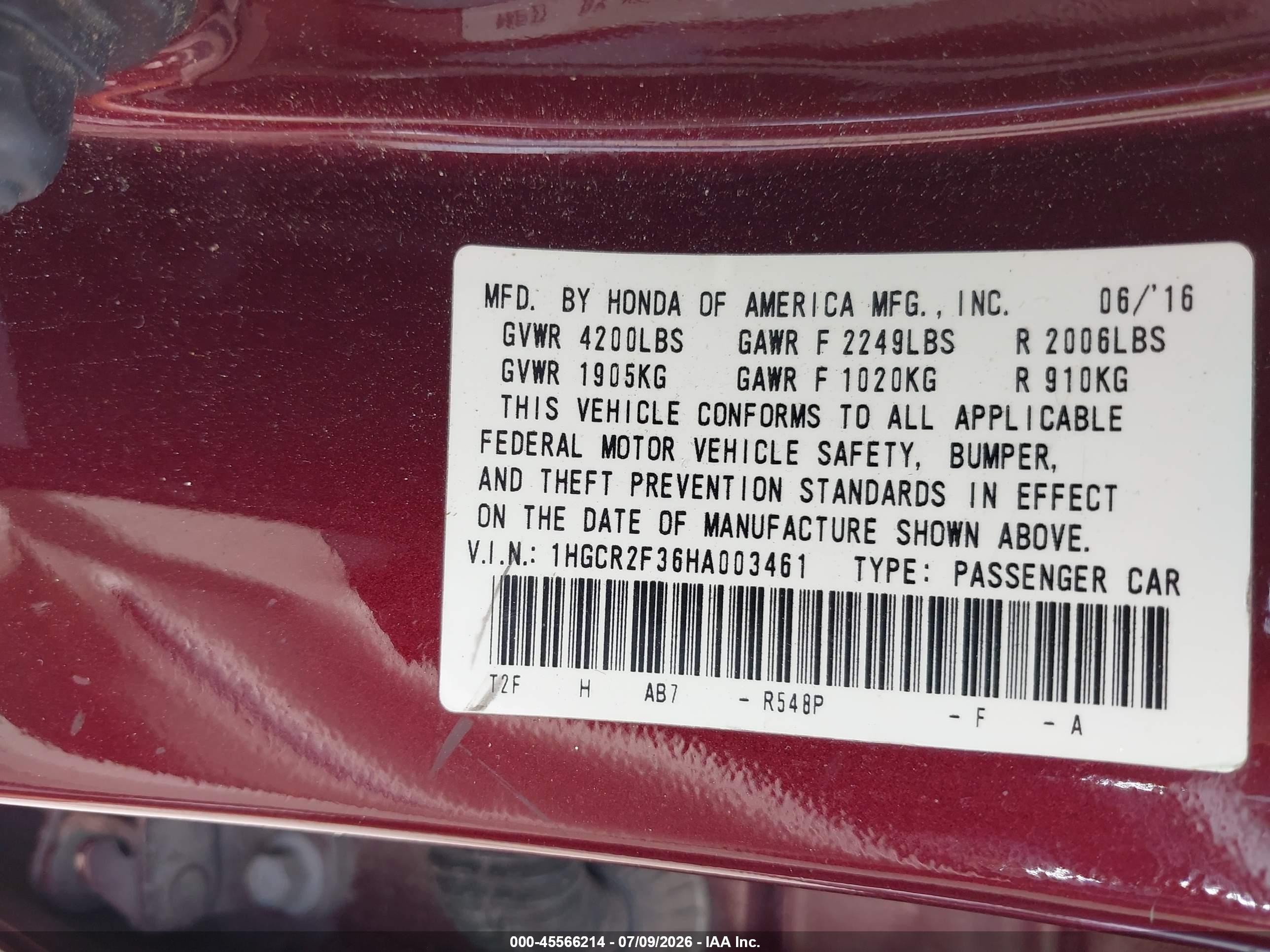 2017 Honda Accord Lx Burgundy vin: 1HGCR2F36HA003461