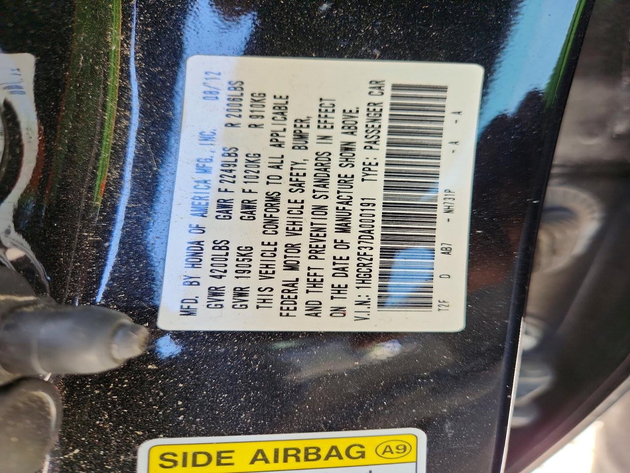 2013 Honda Accord Lx Black vin: 1HGCR2F37DA000191