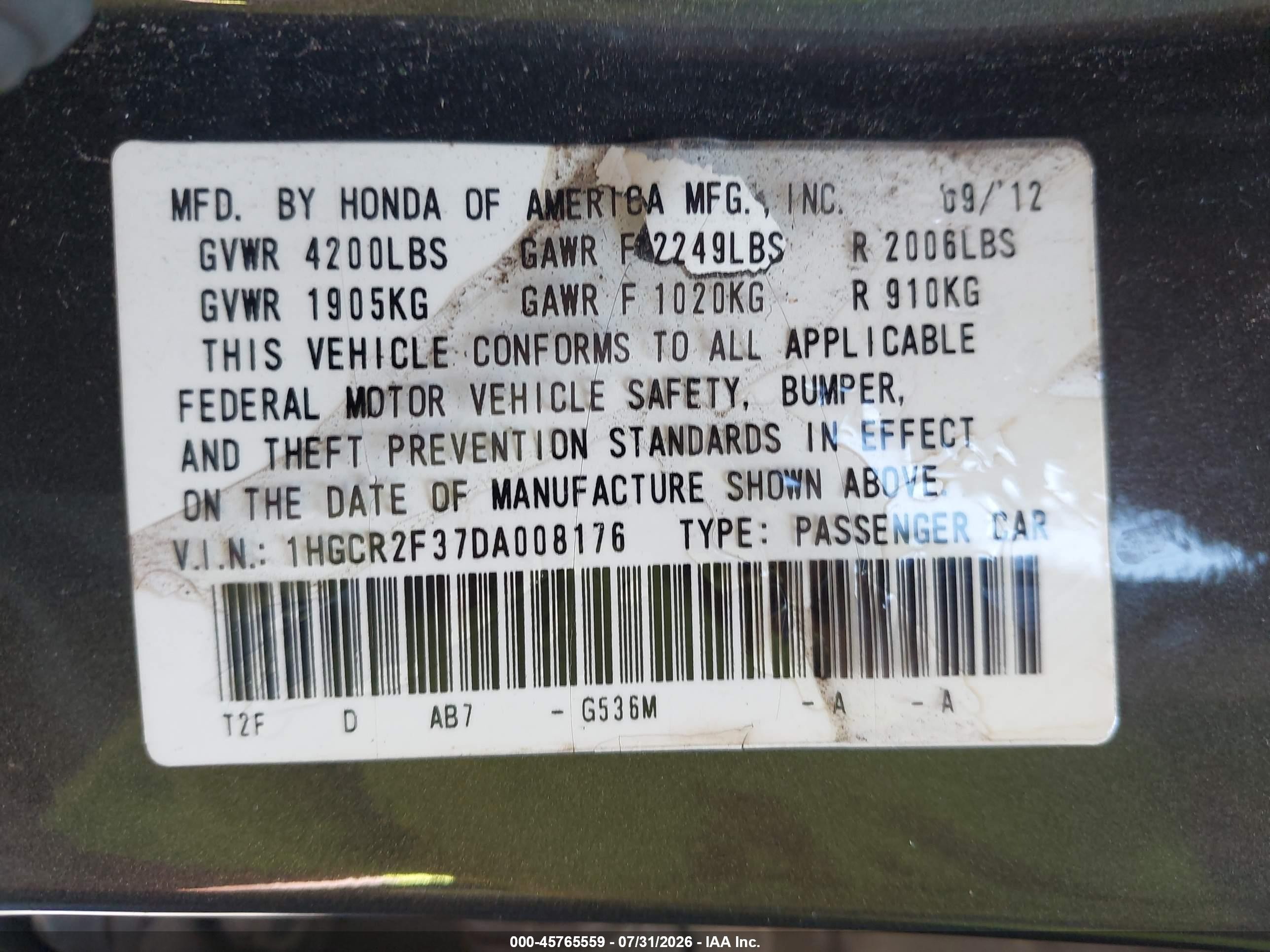 2013 Honda Accord Lx Gray vin: 1HGCR2F37DA008176