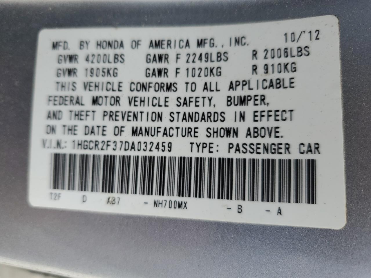 2013 Honda Accord Lx Серебряный vin: 1HGCR2F37DA032459