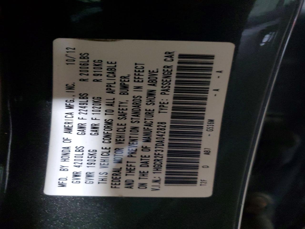2013 Honda Accord Lx Charcoal vin: 1HGCR2F37DA042828