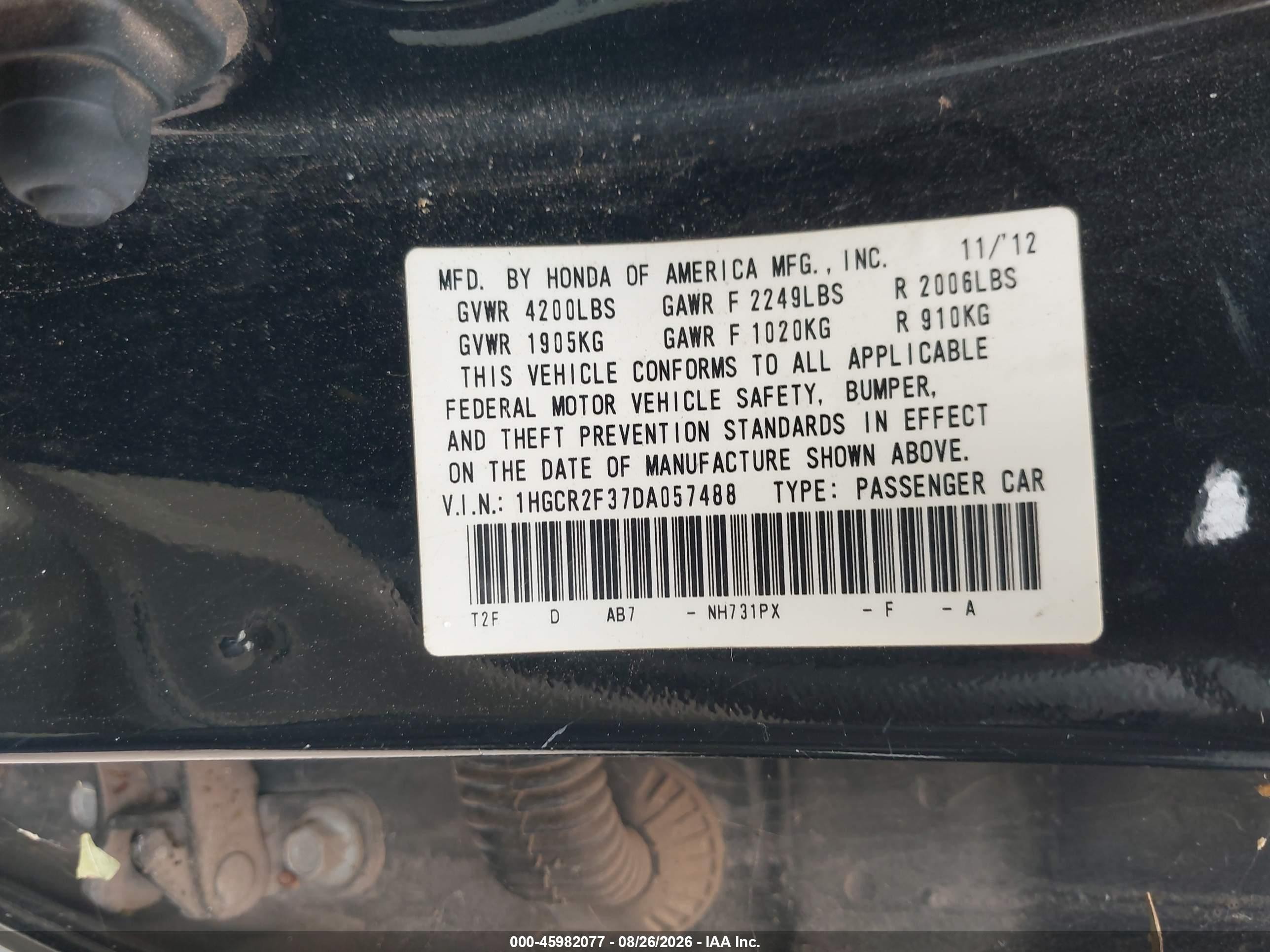 2013 Honda Accord Lx Black vin: 1HGCR2F37DA057488