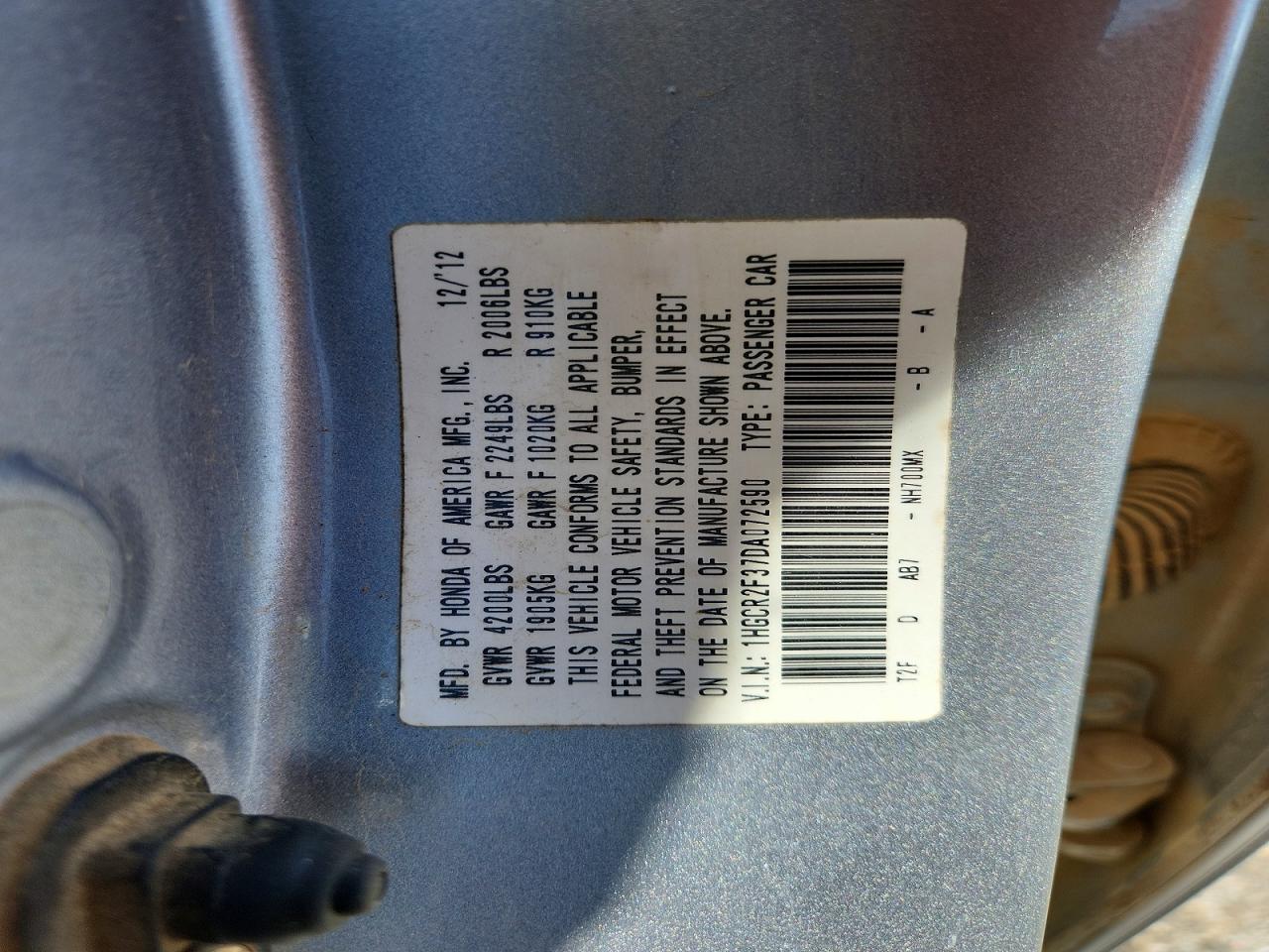 2013 Honda Accord Lx Silver vin: 1HGCR2F37DA072590
