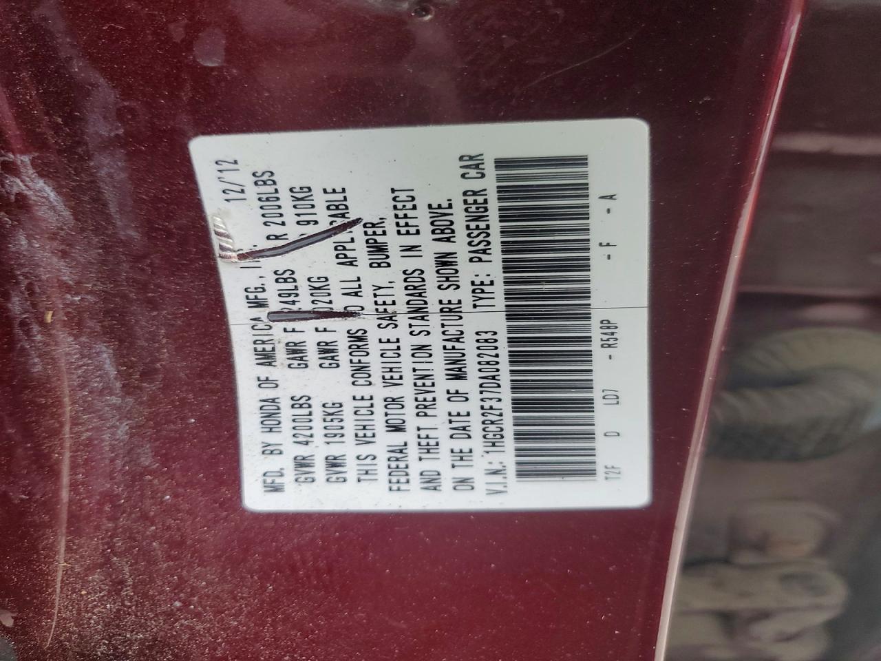 2013 Honda Accord Lx Burgundy vin: 1HGCR2F37DA082083