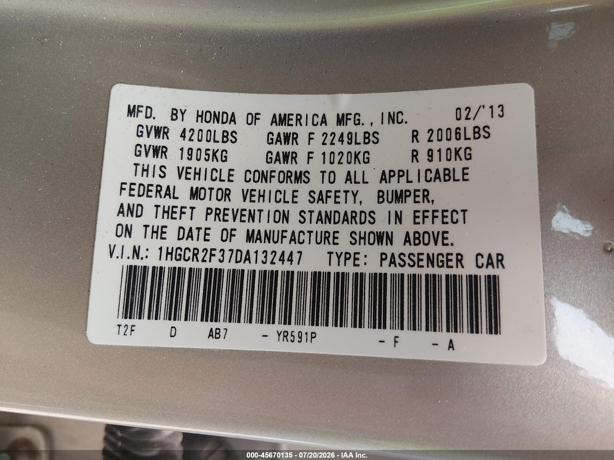 2013 Honda Accord Lx Gold vin: 1HGCR2F37DA132447