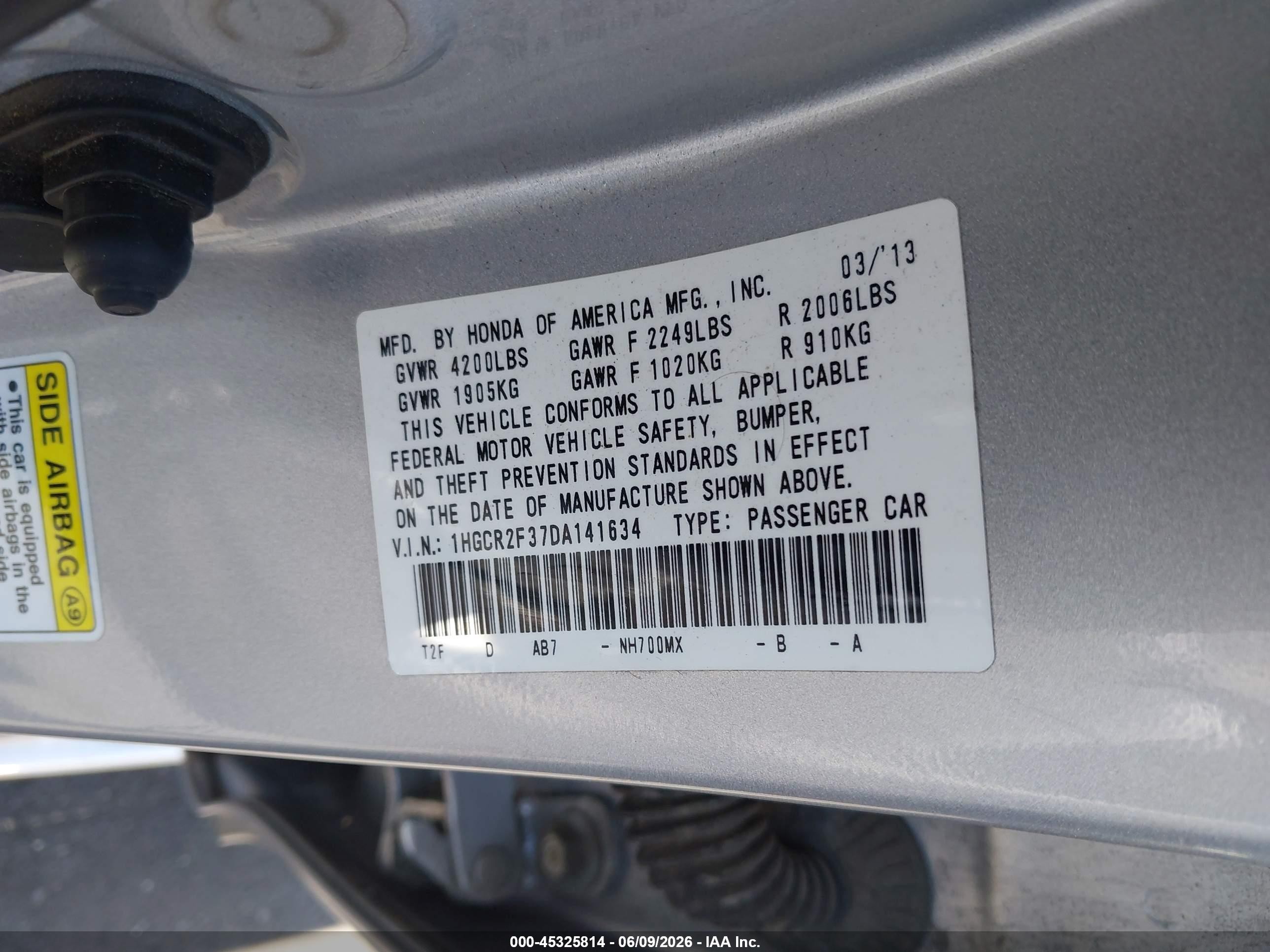 2013 Honda Accord Lx Silver vin: 1HGCR2F37DA141634
