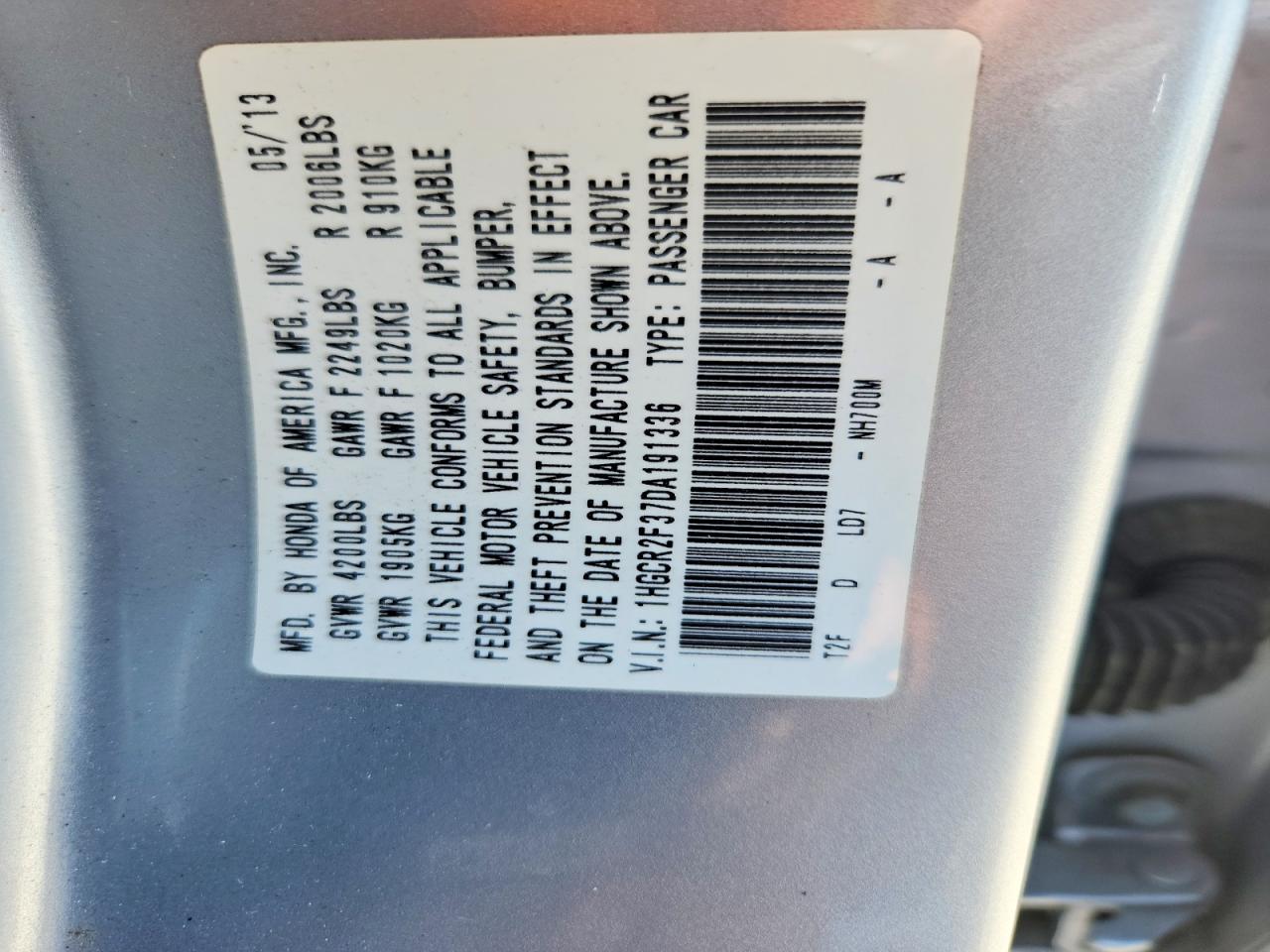 2013 Honda Accord Lx Серебряный vin: 1HGCR2F37DA191336