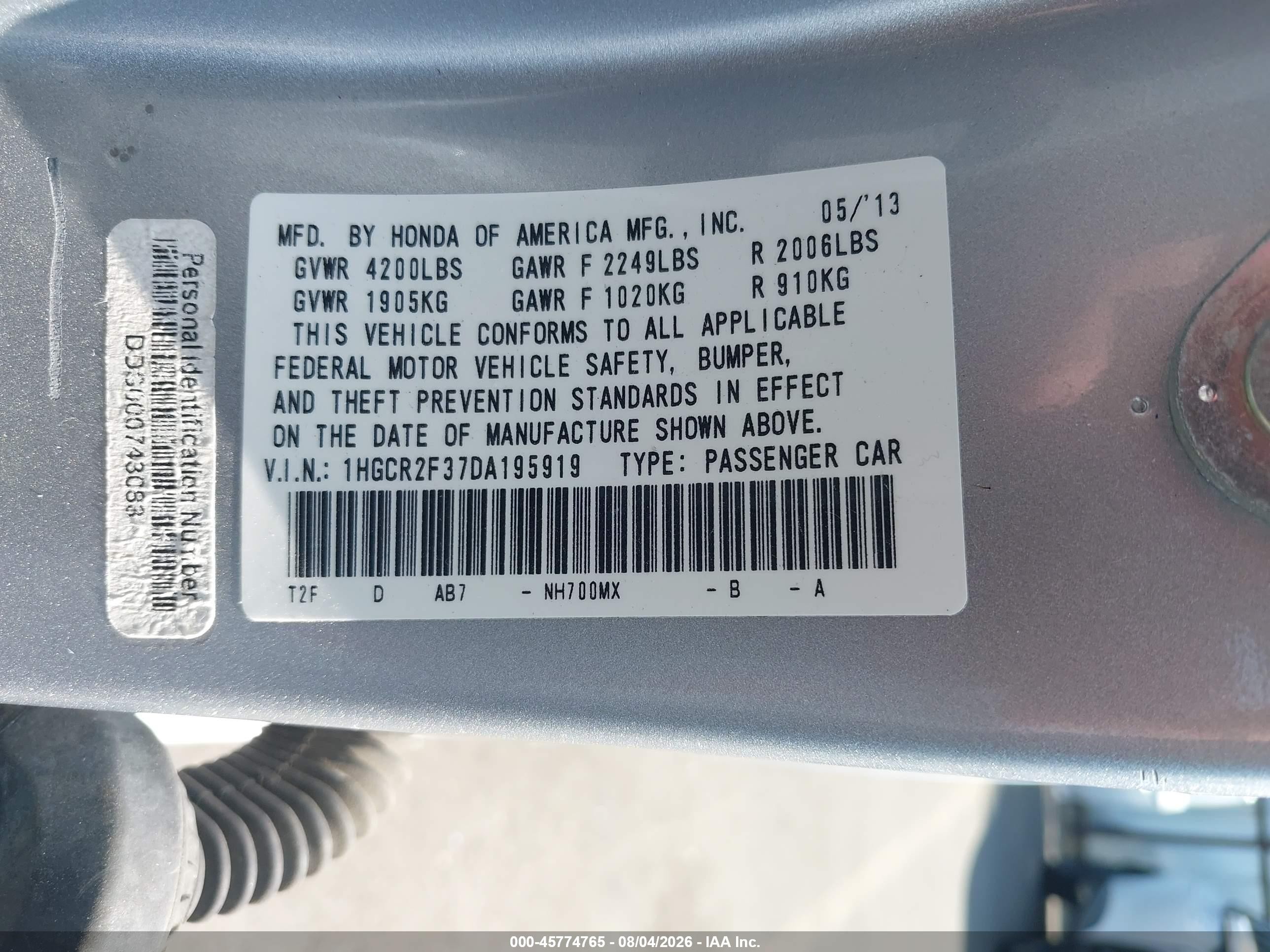 2013 Honda Accord Lx Silver vin: 1HGCR2F37DA195919