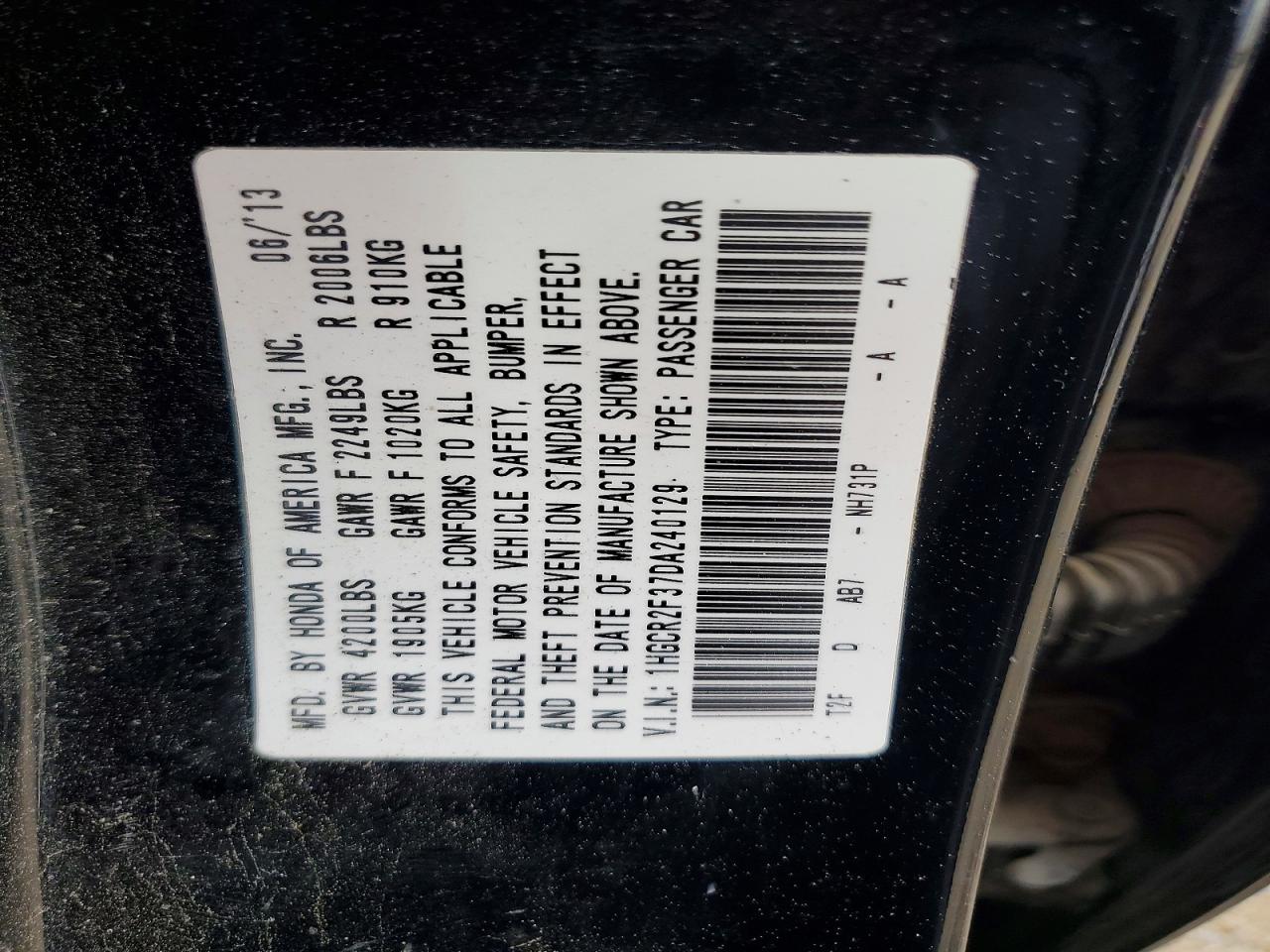 2013 Honda Accord Lx Black vin: 1HGCR2F37DA240129