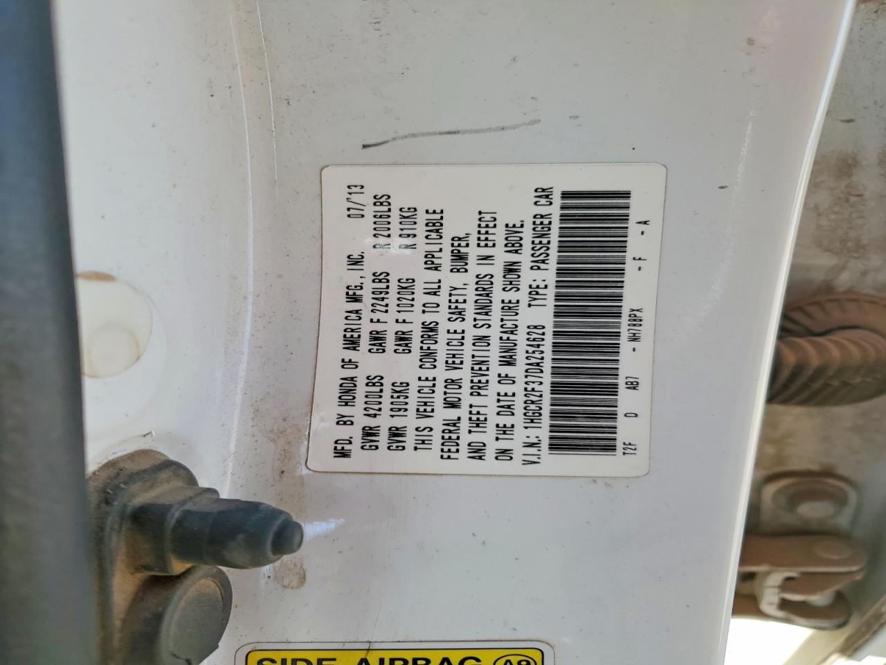 2013 Honda Accord Lx White vin: 1HGCR2F37DA254628