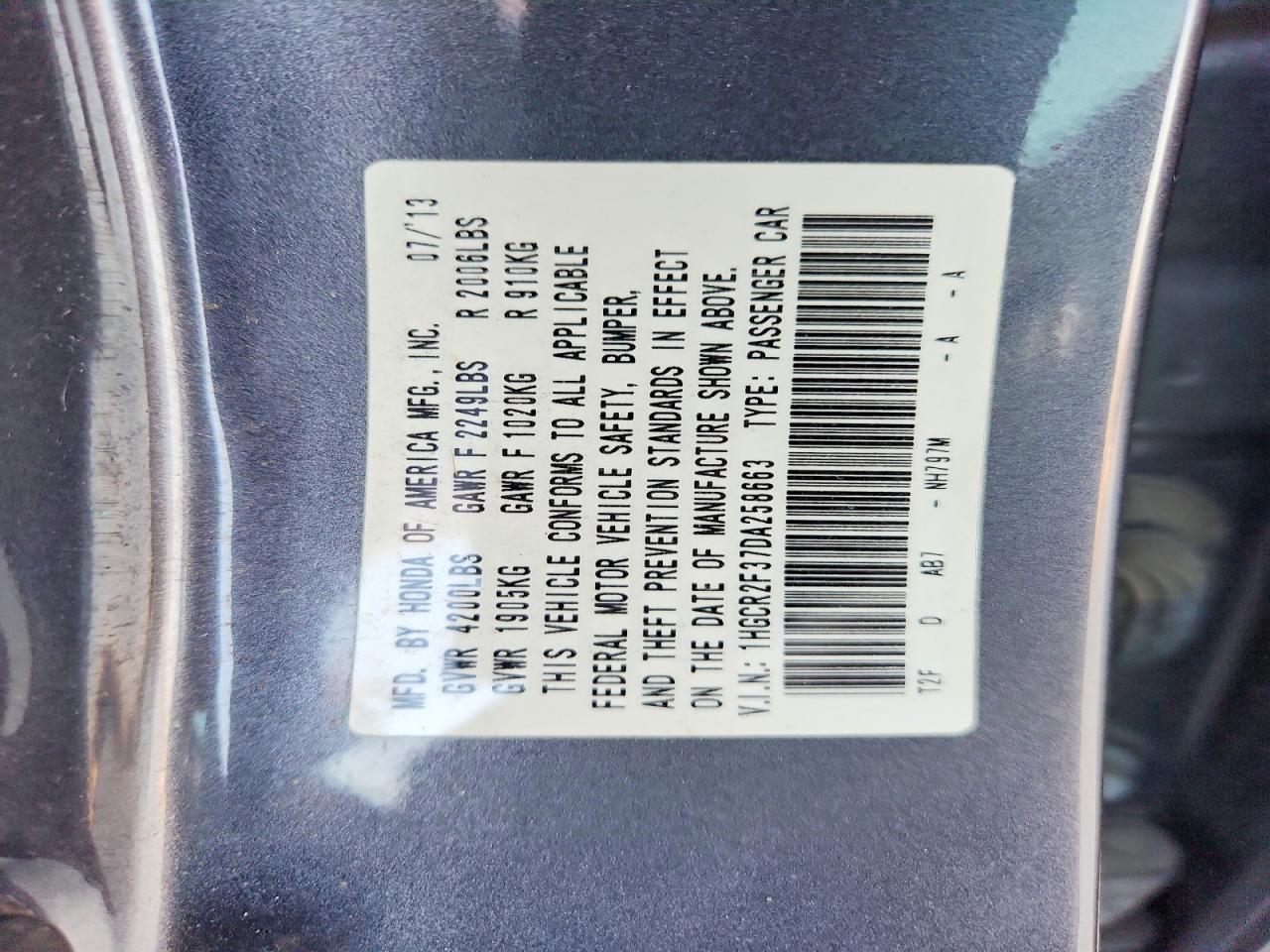 2013 Honda Accord Lx Gray vin: 1HGCR2F37DA258663
