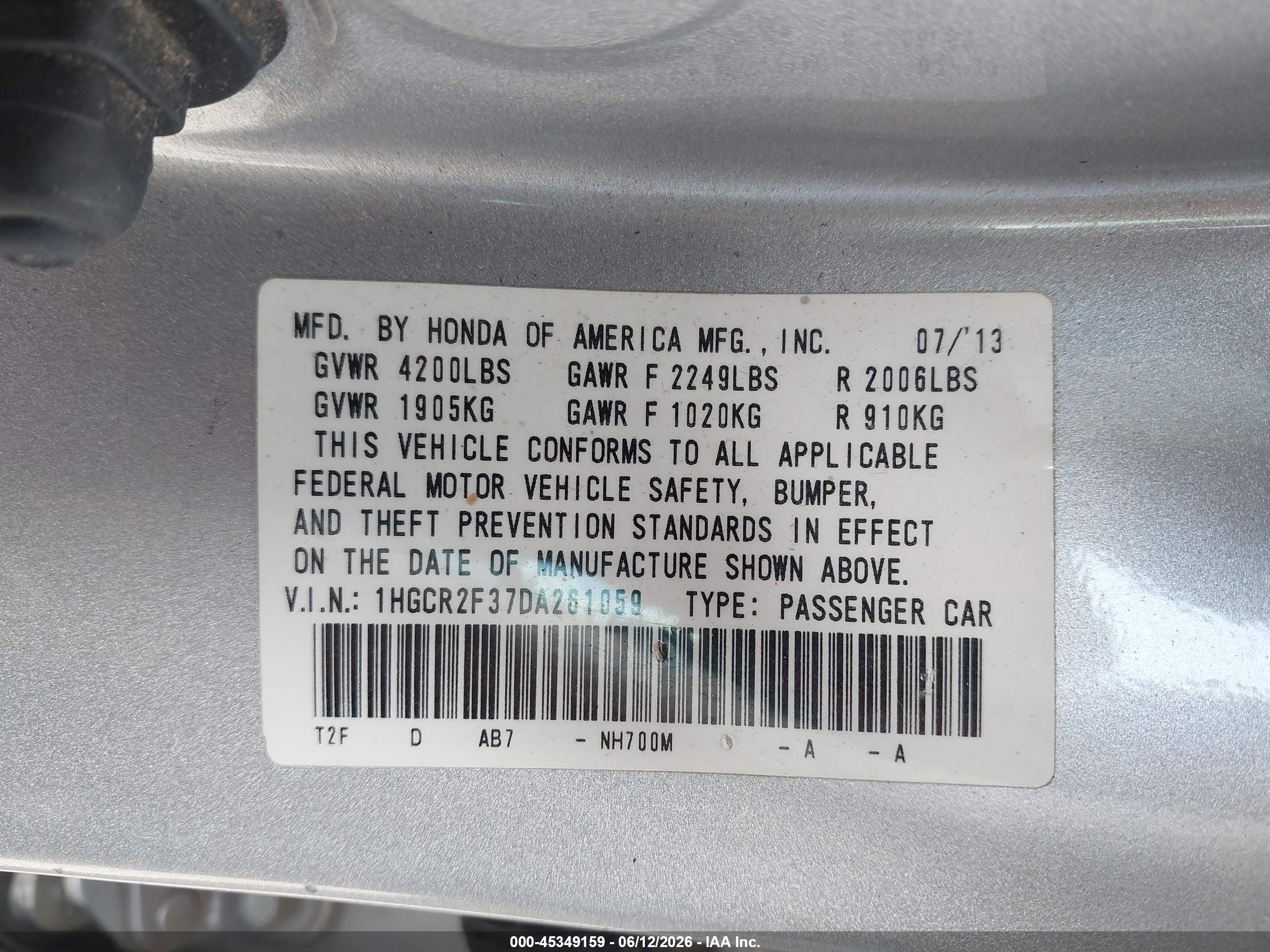 2013 Honda Accord Lx Gray vin: 1HGCR2F37DA261059