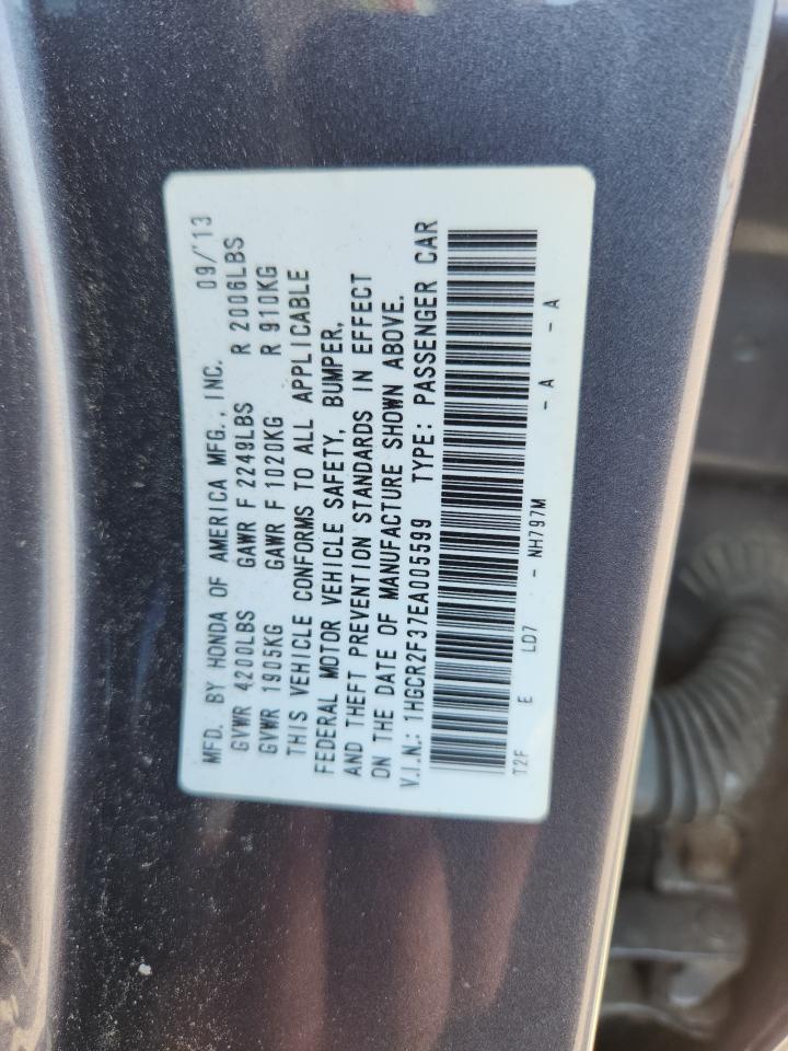 2014 Honda Accord Lx Gray vin: 1HGCR2F37EA005599