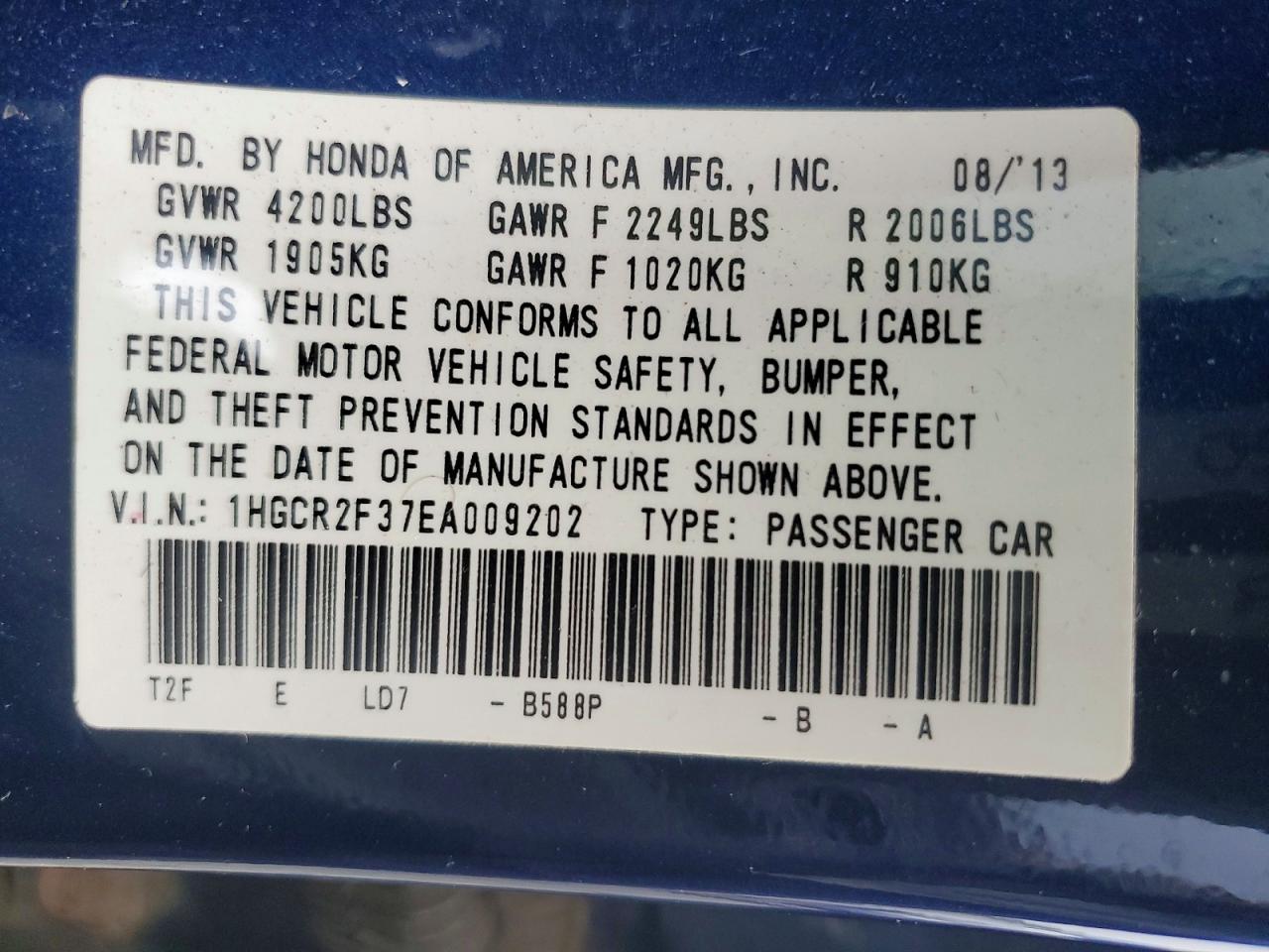2014 Honda Accord Lx Blue vin: 1HGCR2F37EA009202
