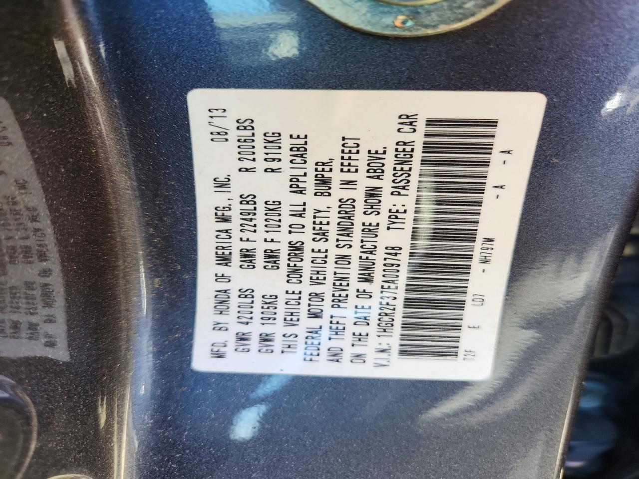 2014 Honda Accord Lx Charcoal vin: 1HGCR2F37EA009748