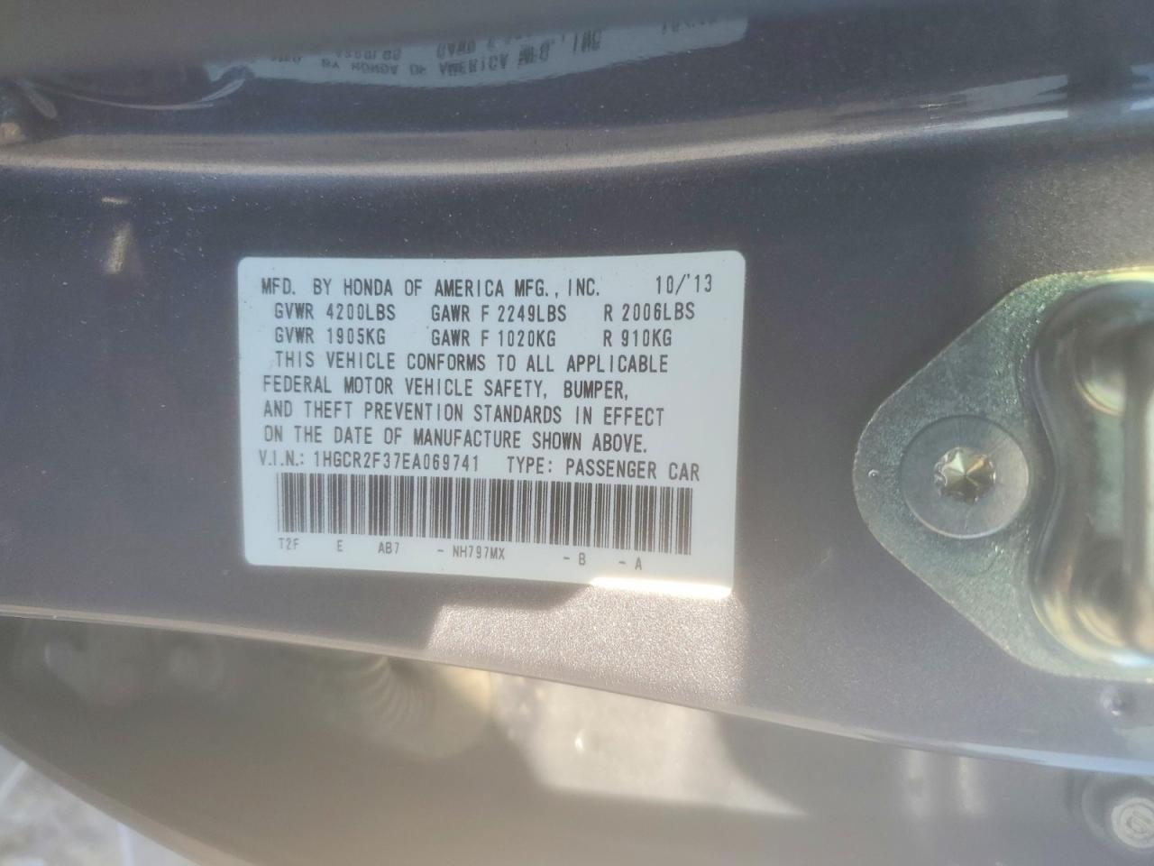 2014 Honda Accord Lx Gray vin: 1HGCR2F37EA069741
