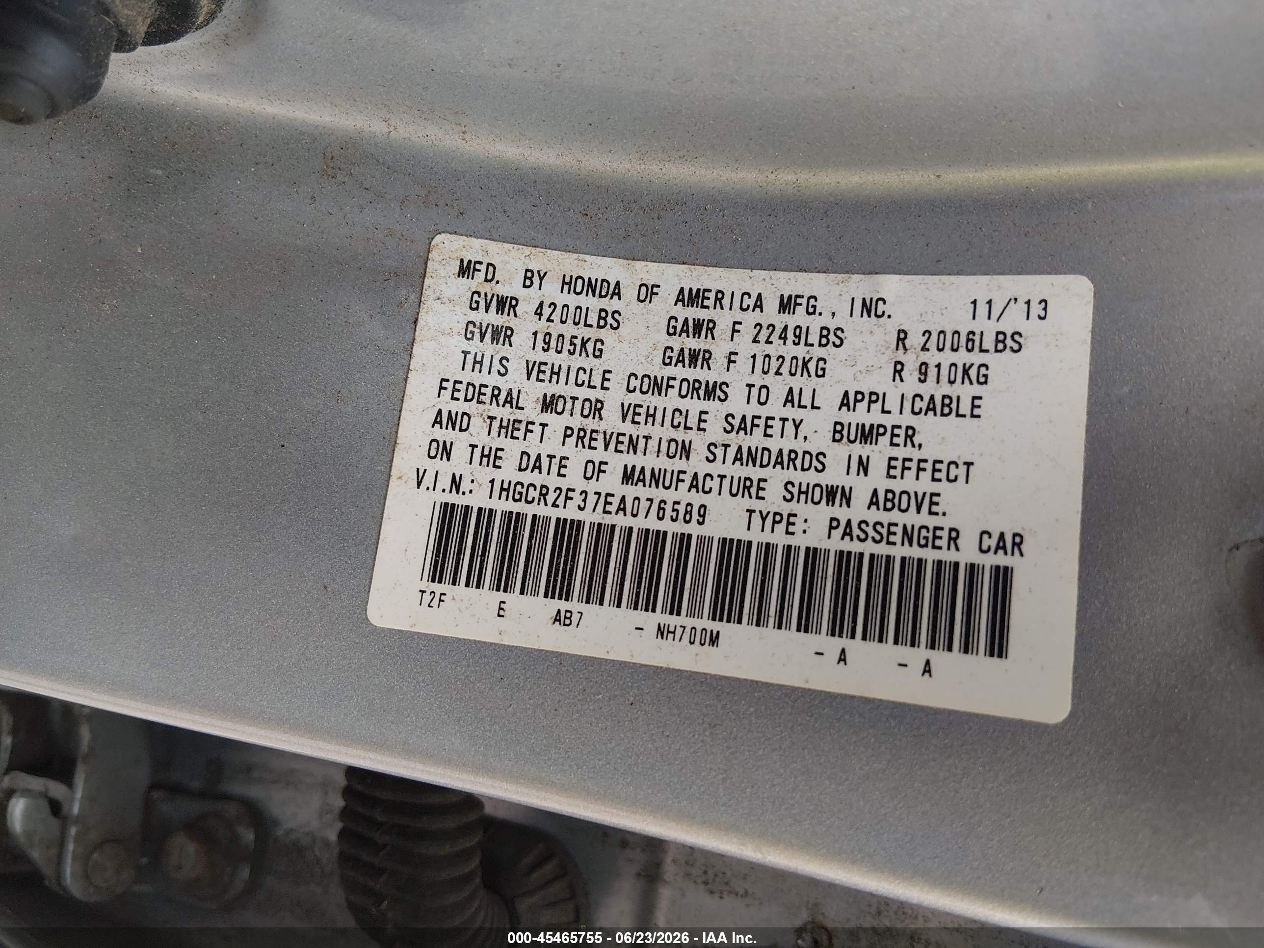 2014 Honda Accord Lx Silver vin: 1HGCR2F37EA076589