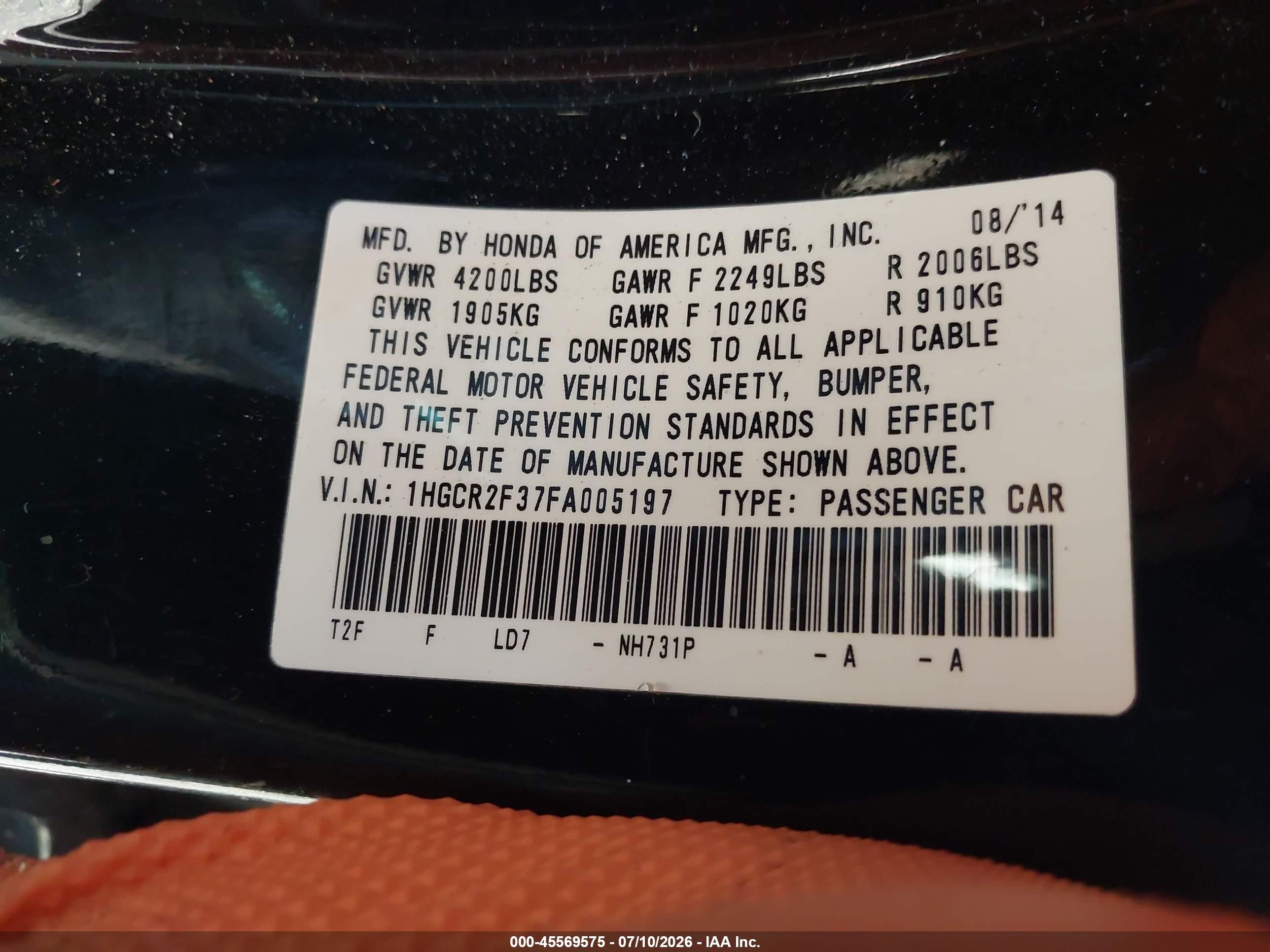 2015 Honda Accord Lx Black vin: 1HGCR2F37FA005197