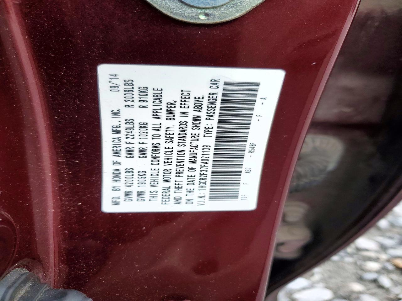 2015 Honda Accord Lx Бордовый vin: 1HGCR2F37FA021139