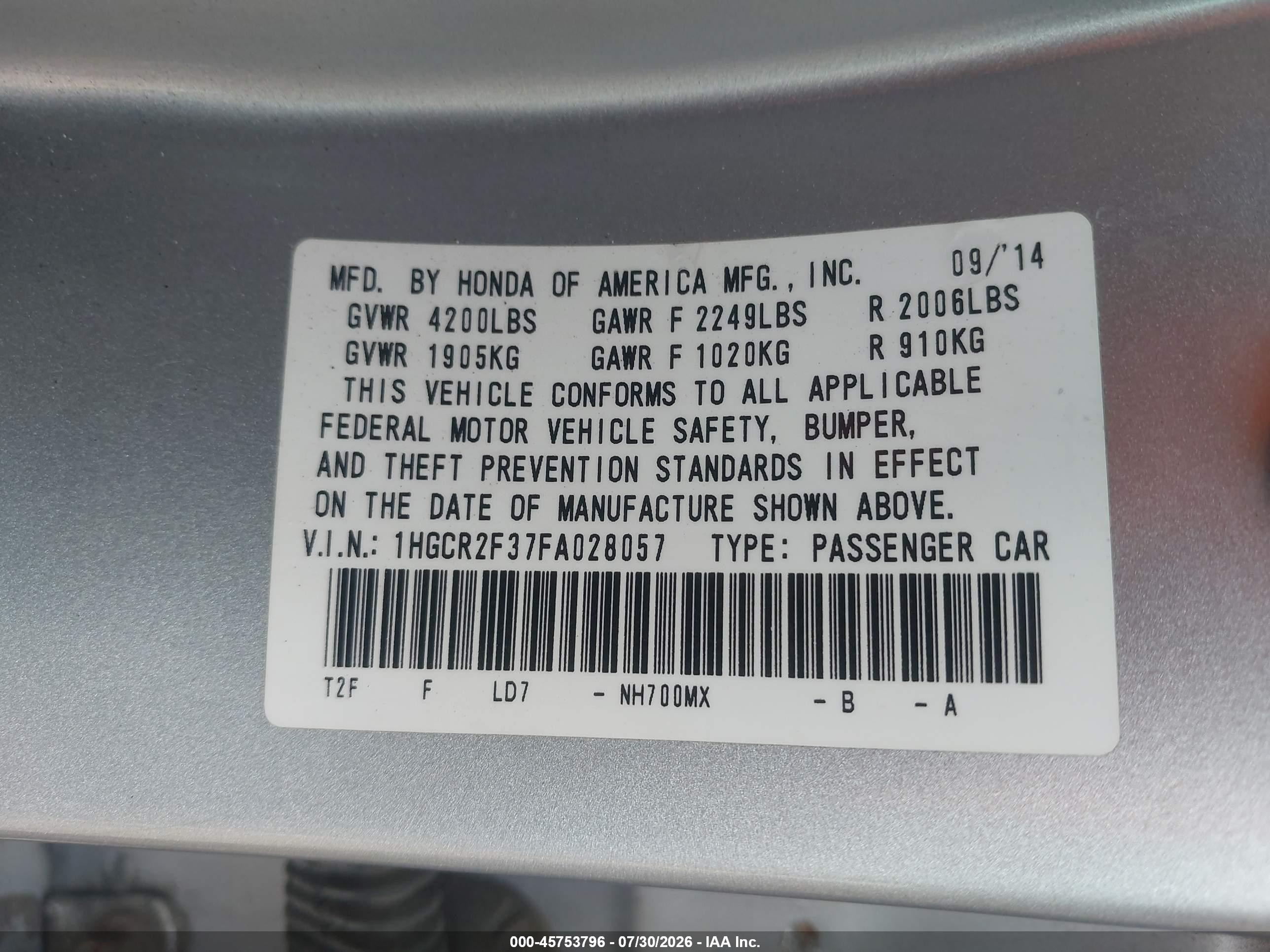 2015 Honda Accord Lx Silver vin: 1HGCR2F37FA028057